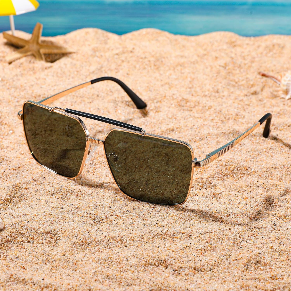 ÉÌƷͼƬ 6 | B0CP21BC1C | FEISEDY Trendy Polarized Aviator Sunglasses Womens Mens Retro Square Double Bridge Metal 90s Shades B0098