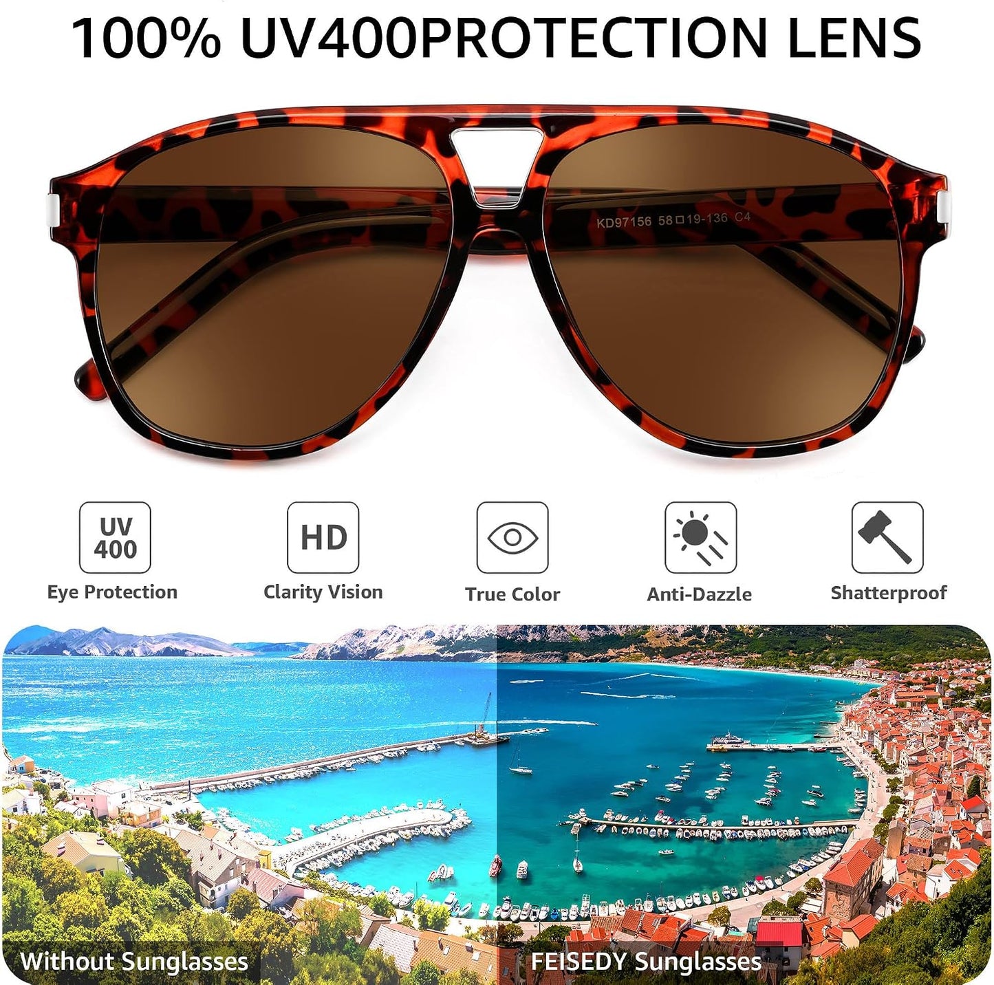 商品图片 25 | B0GXMV1N2N | FEISEDY Retro Aviator Sunglasses for Women Men Square Sunnies 70s Pilot Style Lightweight UV400 Shades B0421