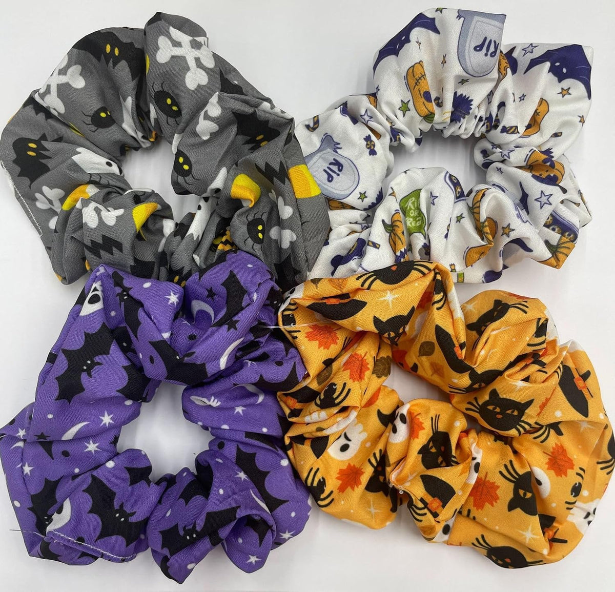 商品图片 6 | B0FP5BWS6N | Scrunchies 4-Pack – Spooky Hair Ties for Women, Boo Basket Stuffers, Festive Halloween Accessories & Gifts