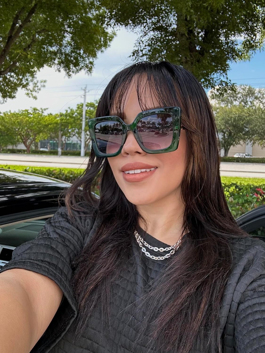 商品图片 15 | B08HVPGJW5 | FEISEDY Sunglasses Womens Trendy, Oversized Square Shades, Pearl Inlay Cat Eye Frame UV400 Protection B2625