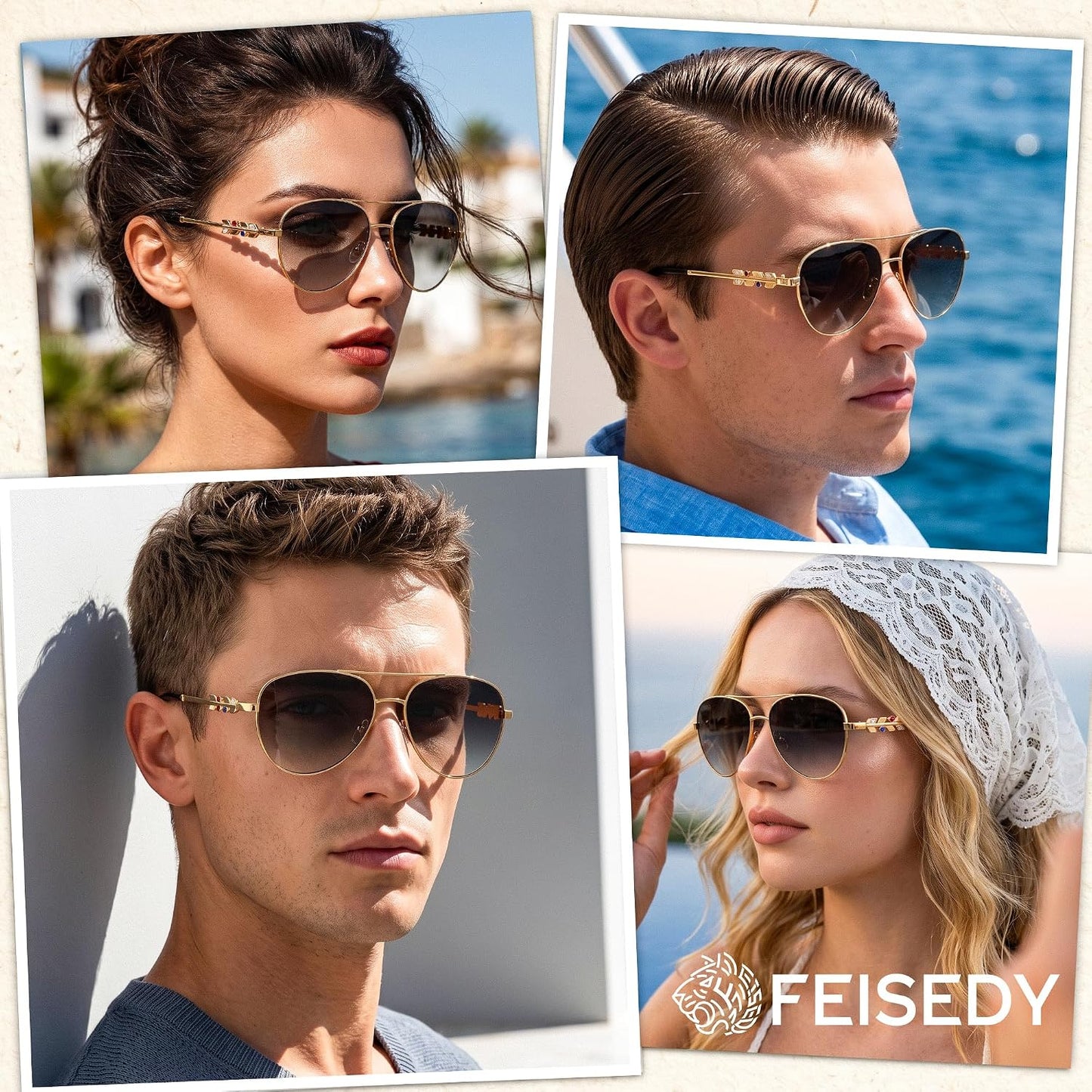 商品图片 16 | B0H4QPVJY6 | FEISEDY Retro Aviator Sunglasses for Women Men UV400 Shades B0409
