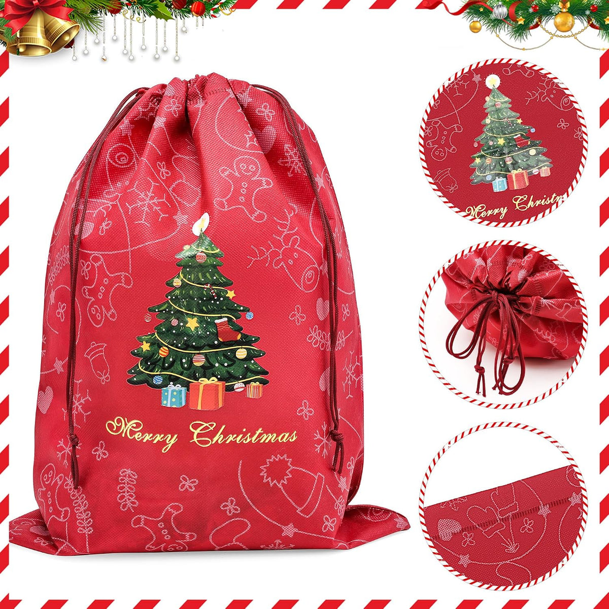 商品图片 11 | B0FNM9L51G | Christmas Drawstring Gift Bags Festive Tree Pattern Christmas, Dust Bag for Parties, Decorations Daily Storage