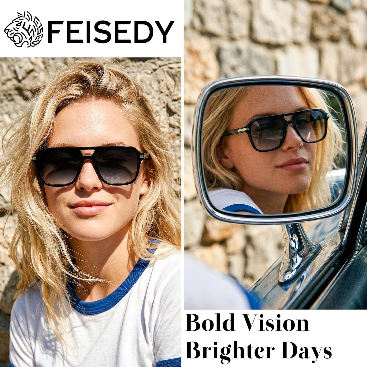 ÉÌƷͼƬ 2 | B0H1W78PMP | FEISEDY Retro Square Aviator Sunglasses Women Men 70s Trendy B0434