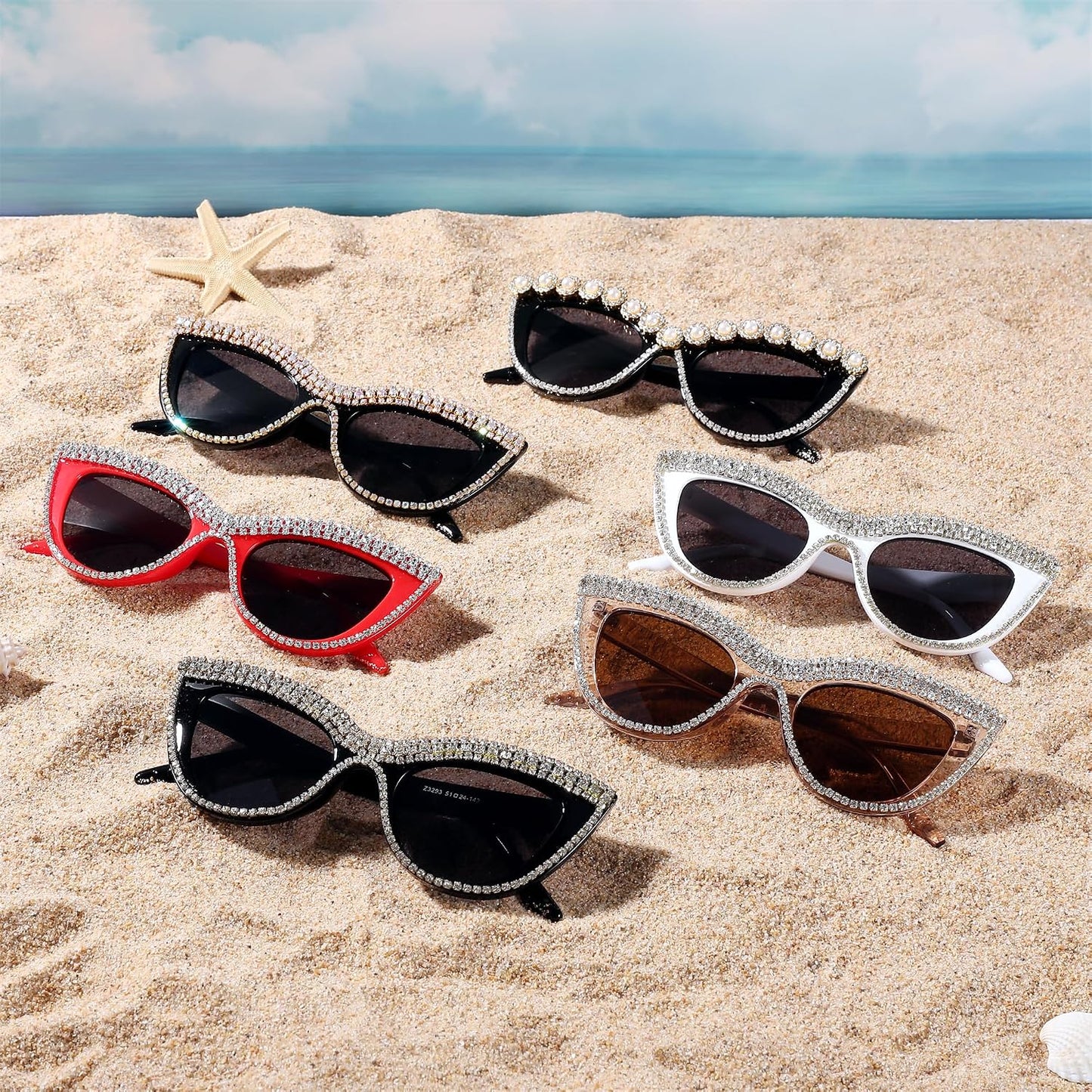 商品图片 23 | B0BZ7YMM4F | FEISEDY Oversized Women Cat Eye Rhinestone Sunglasses Costume Party B2360
