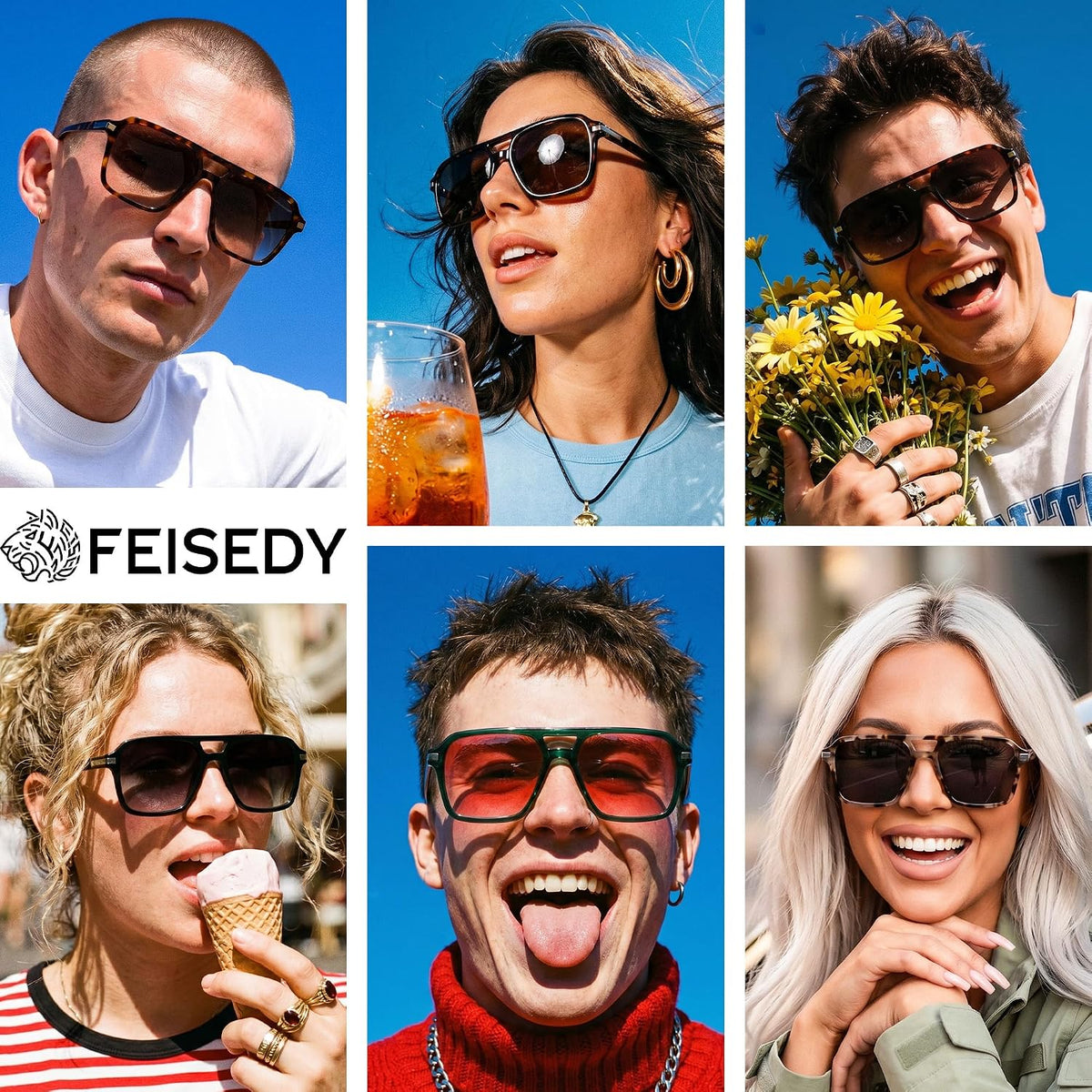 ÉÌƷͼƬ 4 | B0H1W78PMP | FEISEDY Retro Square Aviator Sunglasses Women Men 70s Trendy B0434