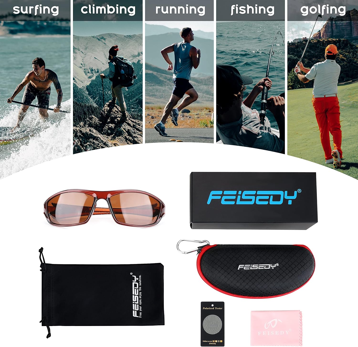 商品图片 43 | B09CT4VMCM | FEISEDY Classic Men Polarized Sports Sunglasses Night Driving Yellow Lenses Cycling Fishing Driving Glasses B2674