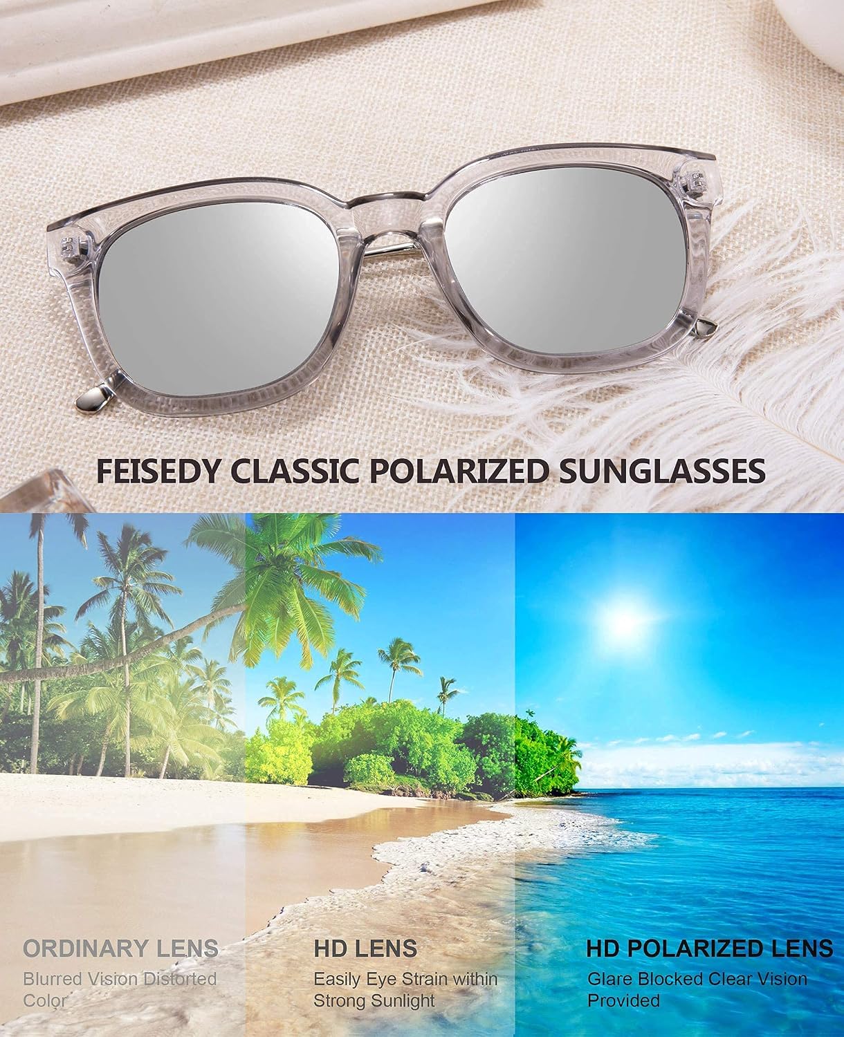 商品图片 15 | B08KXMJ9LV | FEISEDY Square Polarized Sunglasses Women Men Retro Trendy Shades UV400 Lenses B2624
