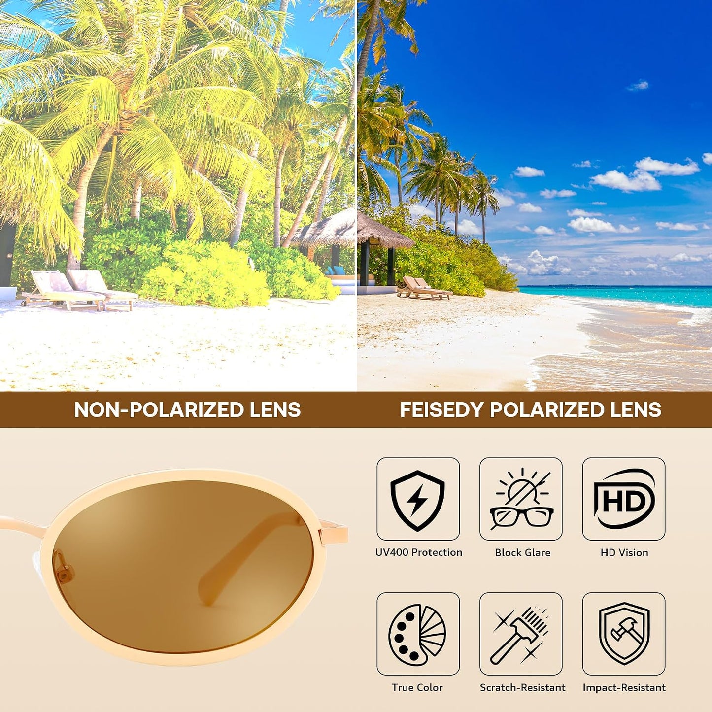 商品图片 22 | B0GX9GL5XF | FEISEDY Polarized Oval Metal Sunglasses for Women Men Classic Retro B0439