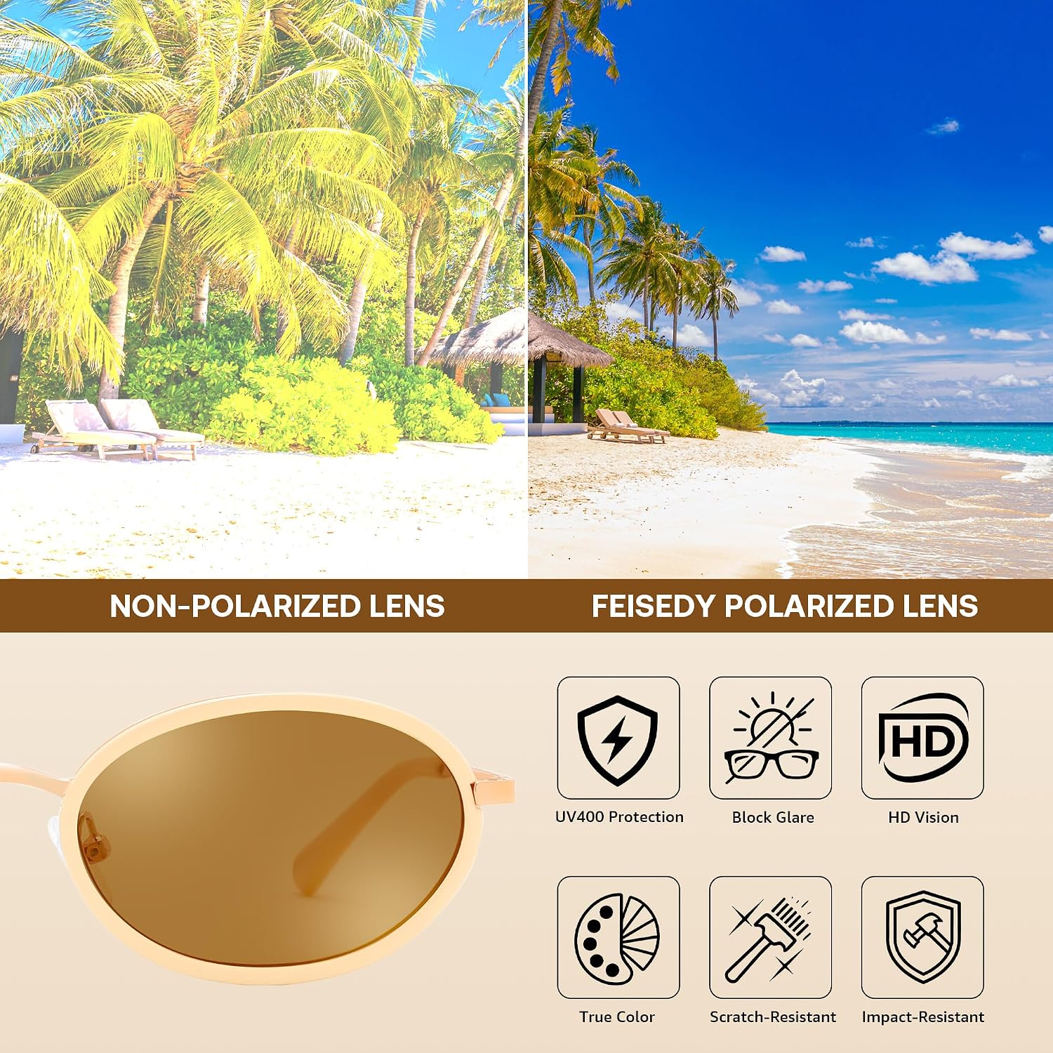 商品图片 22 | B0GX9GL5XF | FEISEDY Polarized Oval Metal Sunglasses for Women Men Classic Retro B0439