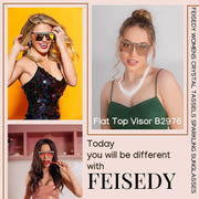ÉÌƷͼƬ 7 | B0BKRG4KXC | FEISEDY Oversized Square Trendy Sunglasses Womens Crystal Tassels Sparkling Shades Flat Top Visor B2976