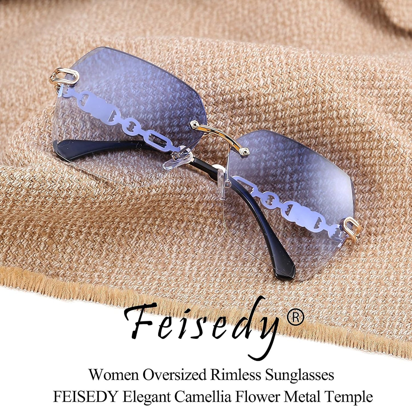 商品图片 22 | B083VRLS2Q | FEISEDY Classic Rimless Sunglasses Women Metal Frame Diamond Cutting Lens Sun Glasses B2567