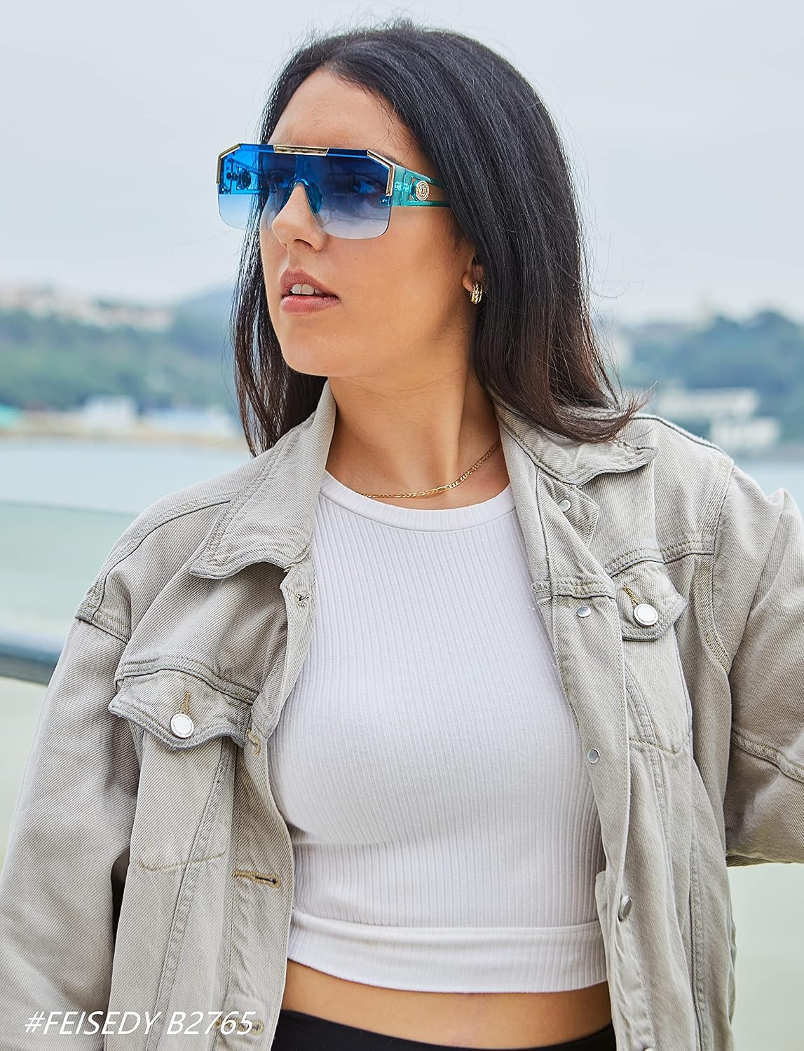 ÉÌƷͼƬ 60 | B09L4V27YS | FEISEDY Square Oversized Sunglasses for Men Women Flat Top B2765