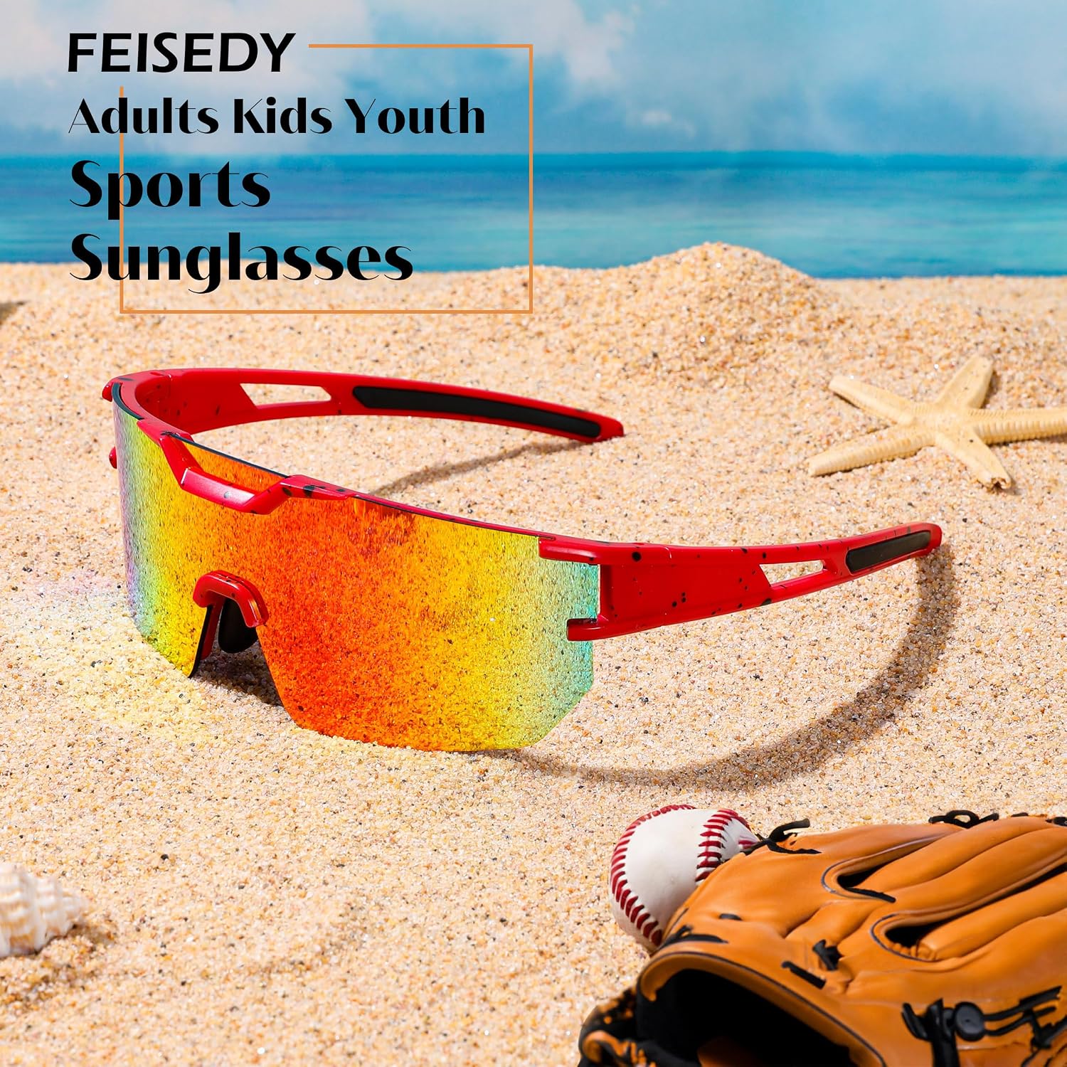 商品图片 6 | B0DBVLTVQD | FEISEDY Kids Sunglasses Youth Baseball Sun Glasses, UV400 Sports Cycling Softball Sunglasses for Adult Boys Girls B0227