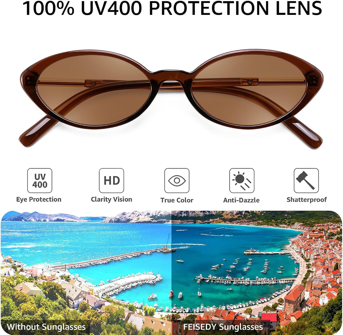 ÉÌƷͼƬ 35 | B0H2VP4ZBG | FEISEDY Oval Cat Eye Sunglasses for Women, 90s Narrow Y2K Shades B0435