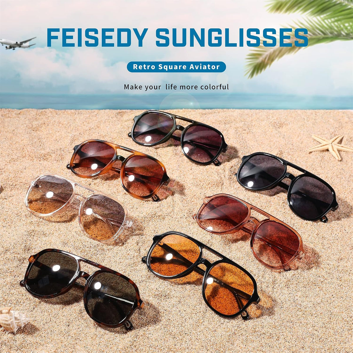 ÉÌƷͼƬ 8 | B0C27PGFFJ | FEISEDY Retro Aviator Sunglasses Women Men Classic Square Shades Trendy Sun Glasses UV400 Protection B2394