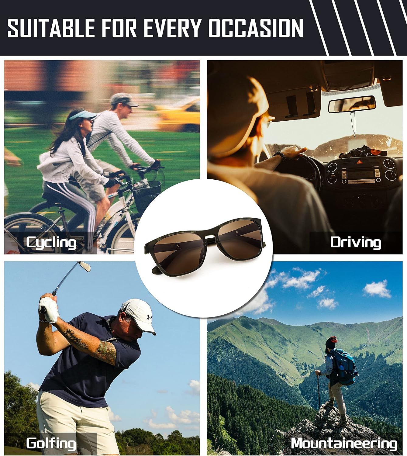 商品图片 5 | B0BMTM1T1B | FEISEDY Polarized Sunglasses for Men,Lightweight TR90 Square Frame,Sports Fishing Golf UV400 Protection B2998