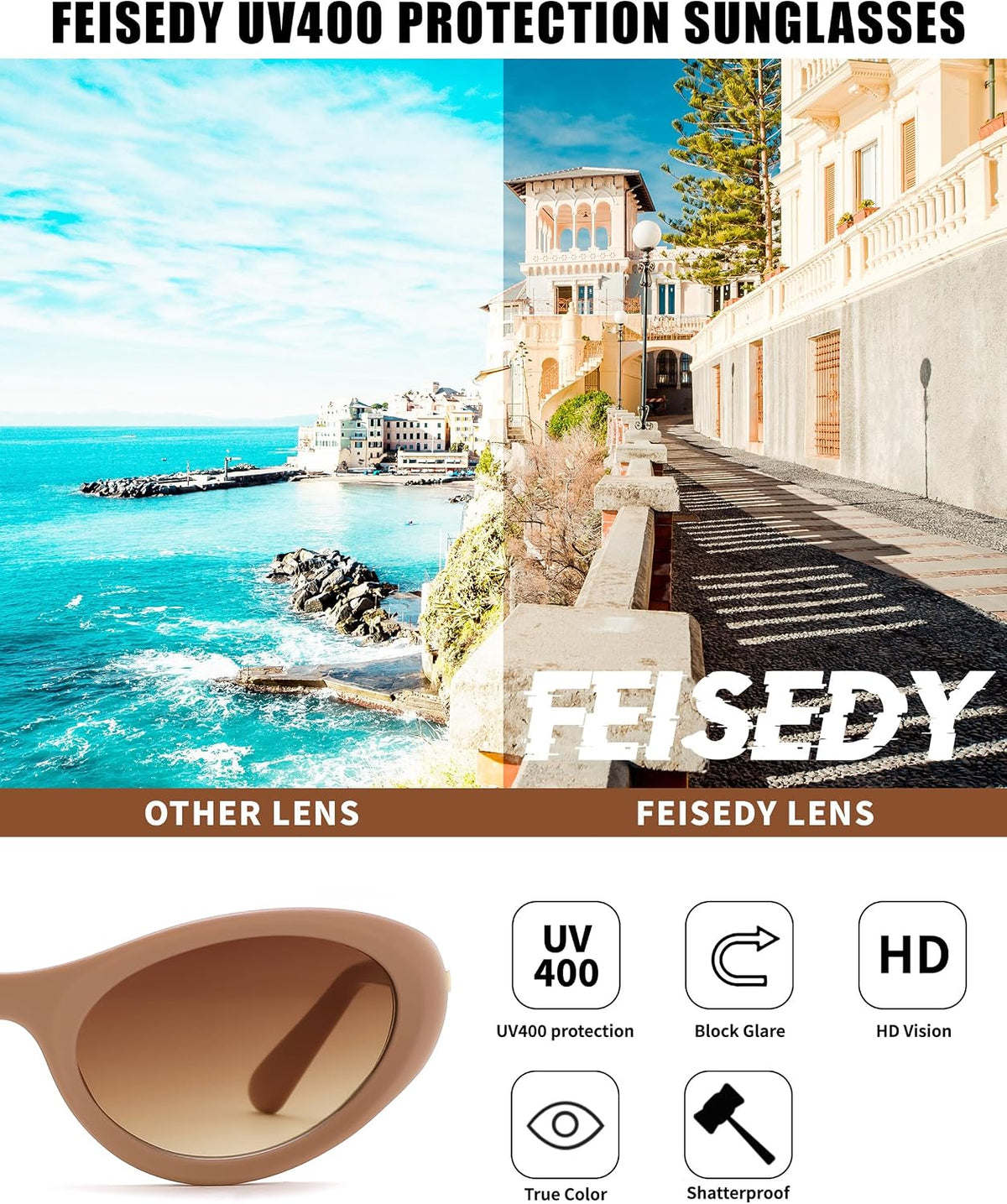 ÉÌƷͼƬ 18 | B0GX9KMP8W | FEISEDY Cat eye Sunglasses for Women and Men UV400 Protection, Retro Trendy Classic Sunnies B0436