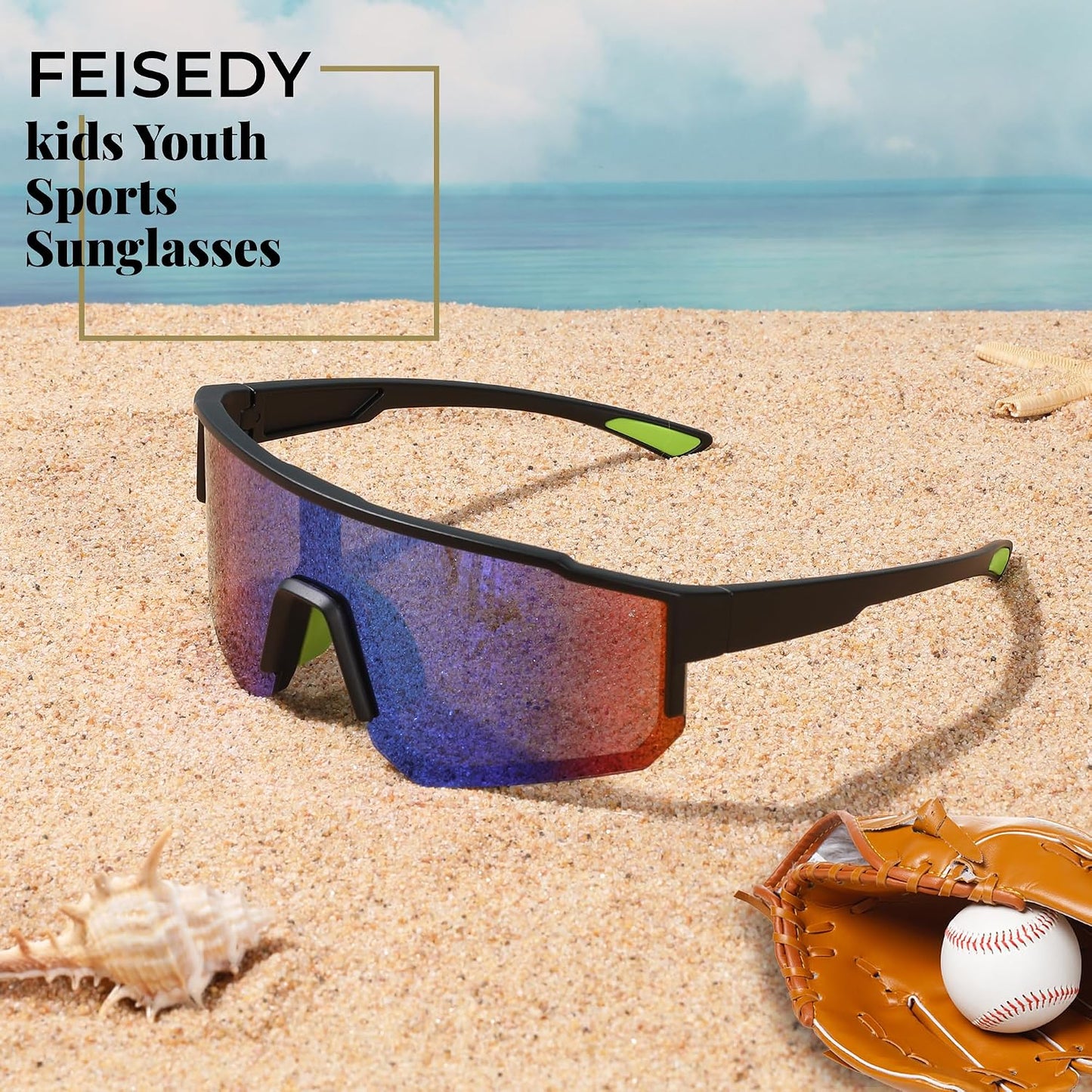 商品图片 5 | B0D95W5582 | FEISEDY Kids Sunglasses Youth Baseball Polarized Sunglasses Sports Lightweight TR90 Frame Boys Girls Cycling B0213