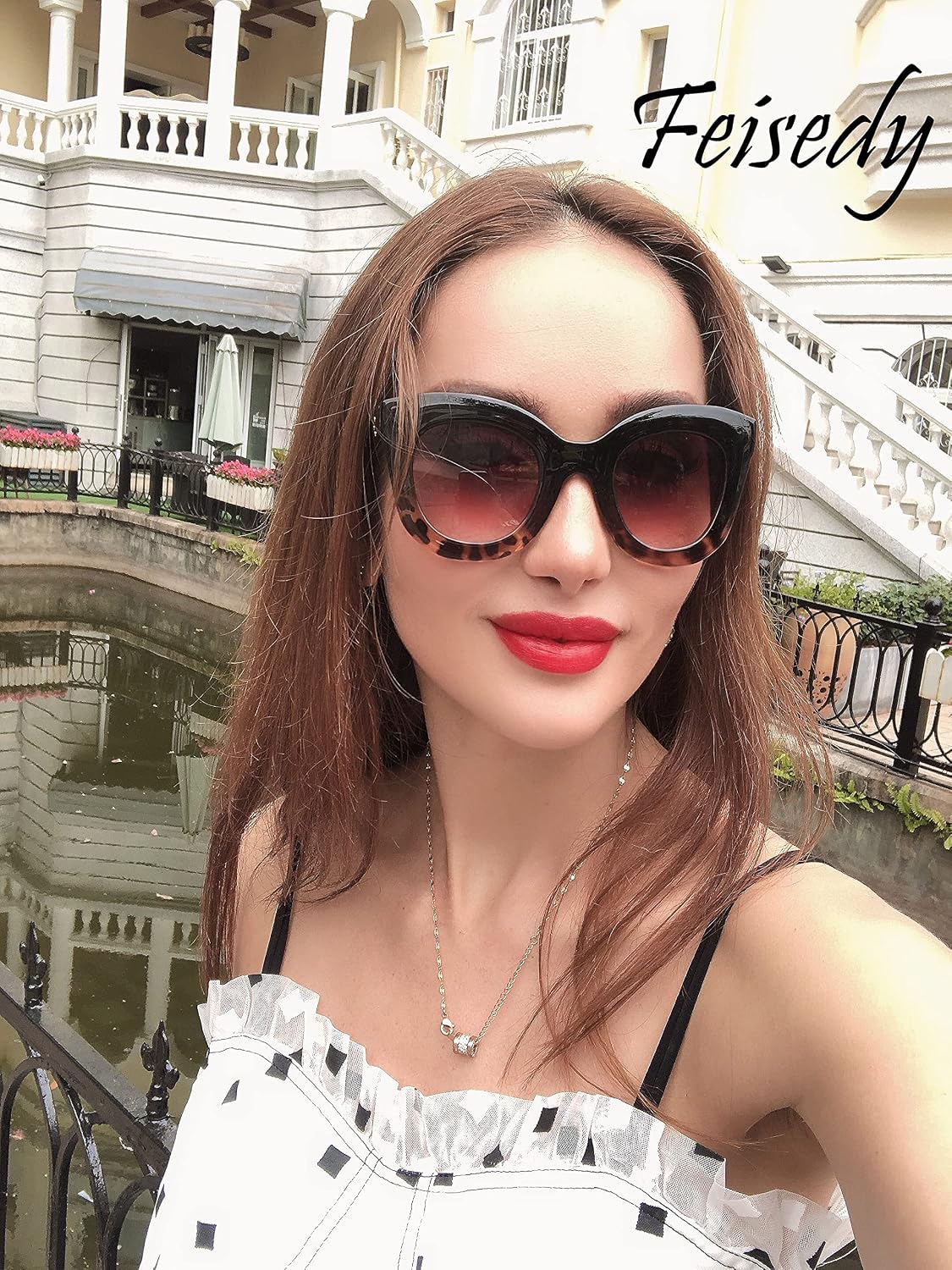 商品图片 14 | B083TZVTXV | FEISEDY Retro Oversized Square Horn Sunglasses Semi Cat Eye Butterfly Glass Big Thick Bold Frame B2572