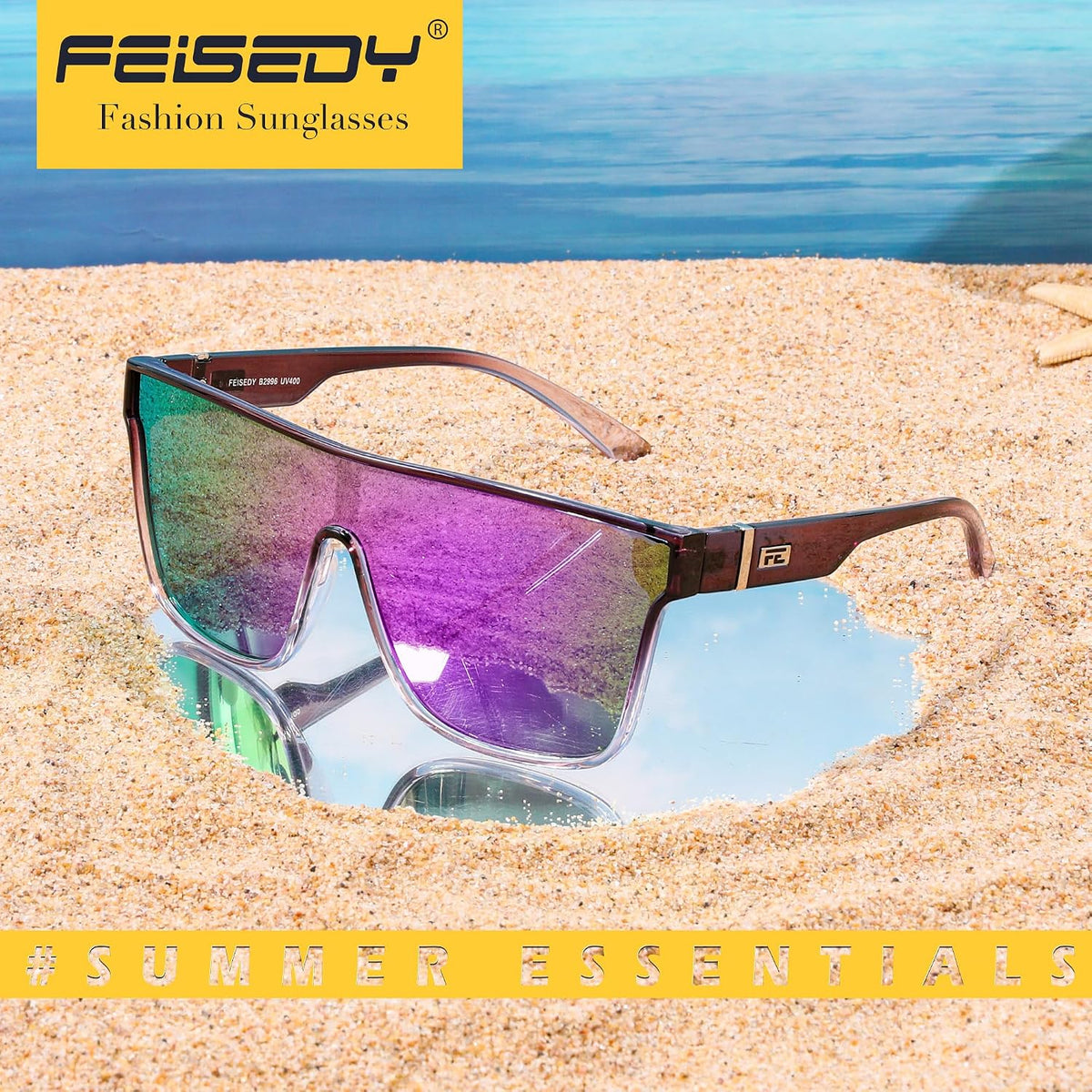 ÉÌƷͼƬ 128 | B0B2836HD6 | FEISEDY Sunglasses for Women Men, Fashion Mirrored Single Lens Shades