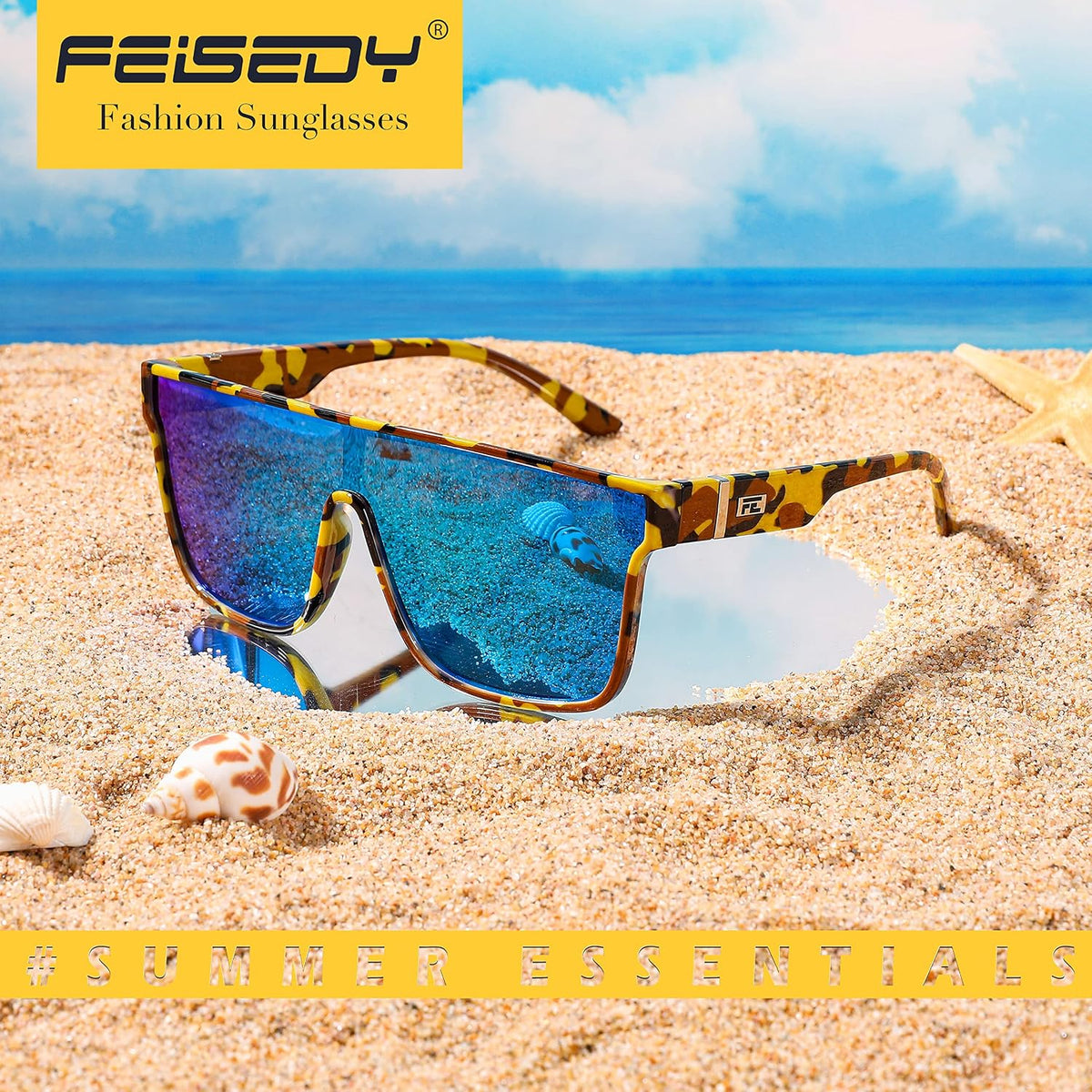 ÉÌƷͼƬ 89 | B0B2836HD6 | FEISEDY Sunglasses for Women Men, Fashion Mirrored Single Lens Shades