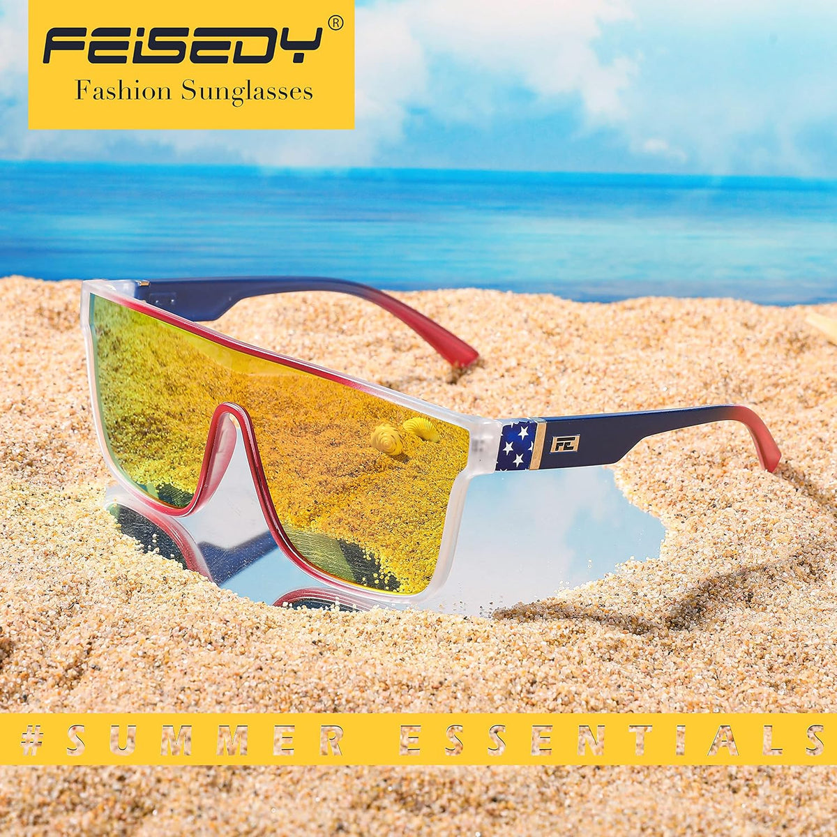 ÉÌƷͼƬ 38 | B0B2836HD6 | FEISEDY Sunglasses for Women Men, Fashion Mirrored Single Lens Shades