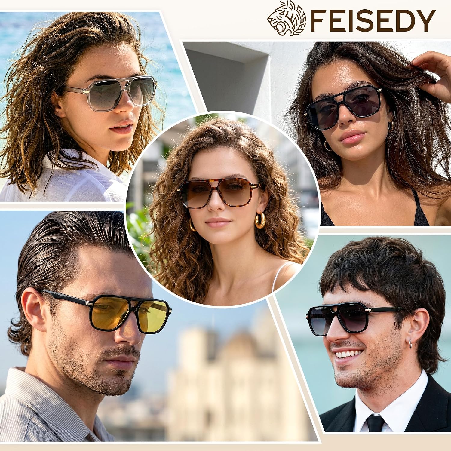 商品图片 7 | B0GTPJLQQN | FEISEDY Women Men Aviator Sunglasses UV400 Protection, Retro Trendy Square Frame for Driving Fishing Outdoor Daily B0425