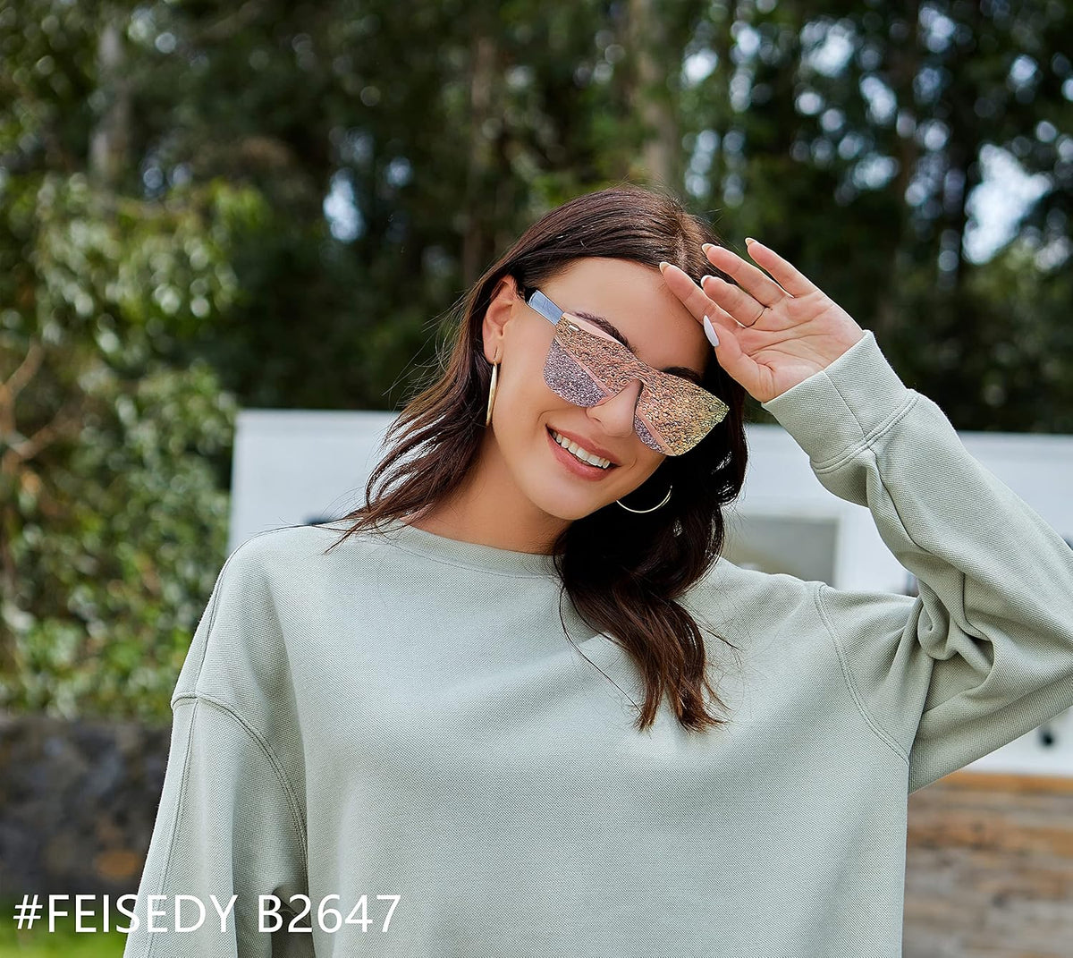 ÉÌƷͼƬ 6 | B08DY1CW9T | FEISEDY Mirrored Rimless Sunglasses One Piece Lens Reflective Sunglasses for Women Men B2647