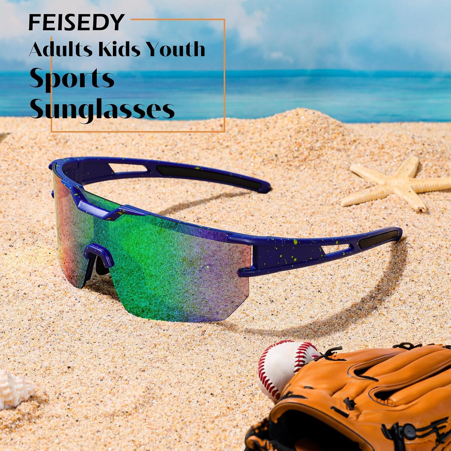 商品图片 22 | B0DBVLTVQD | FEISEDY Kids Sunglasses Youth Baseball Sun Glasses, UV400 Sports Cycling Softball Sunglasses for Adult Boys Girls B0227