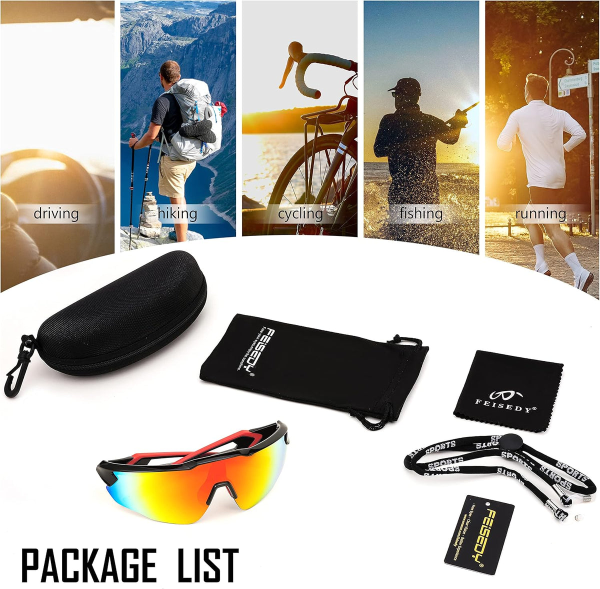 ÉÌƷͼƬ 12 | B0C3VXWRTK | FEISEDY Youth Sport Polarized Sunglasses for 8-16 Cycling Running Driving Baseball Goggles Glasses B0011