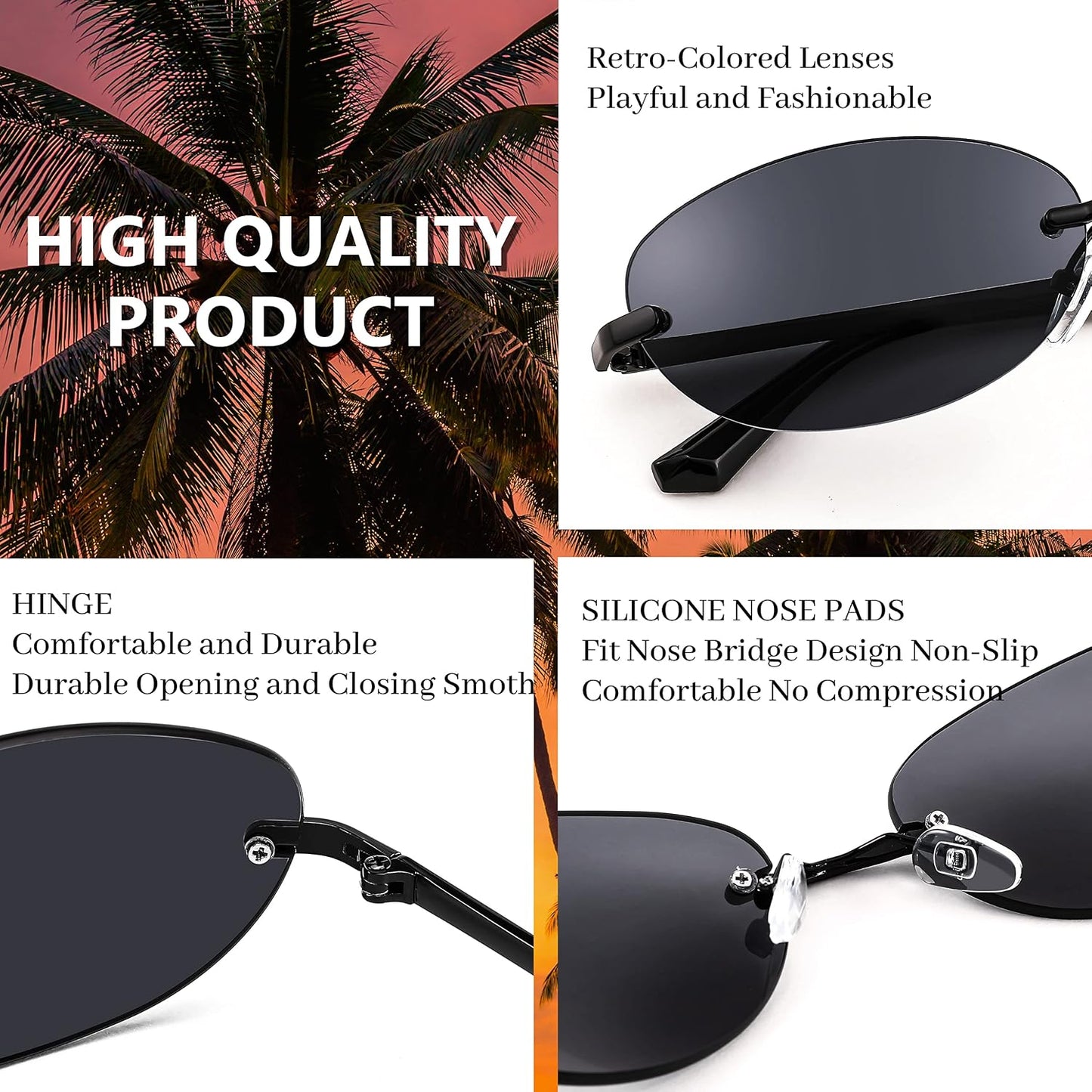 商品图片 4 | B0BZPBKFF1 | FEISEDY Trendy Rimless Oval Sunglasses for Women Men Retro 90s Eyewear Frame Y2K Glasses B2393