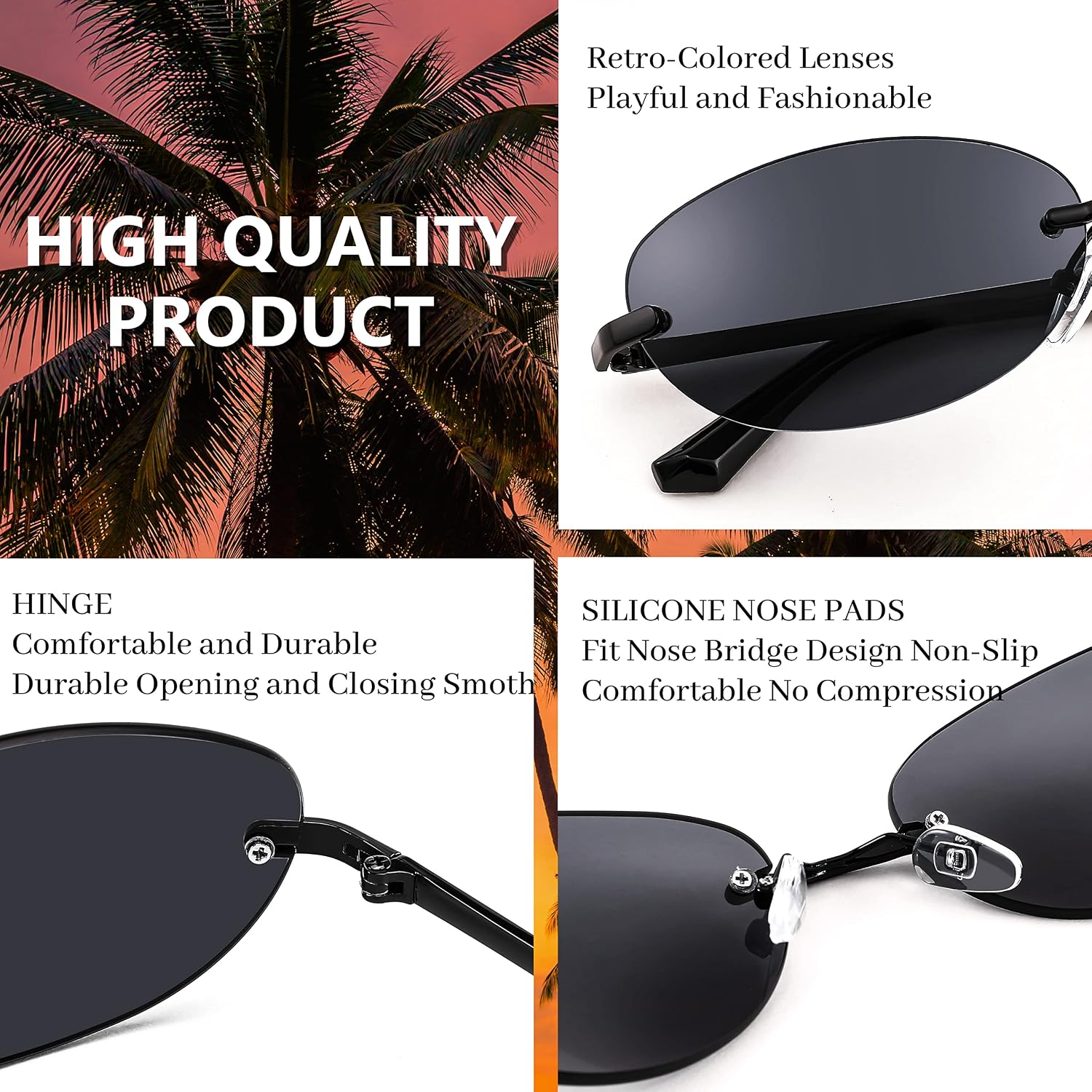 商品图片 4 | B0BZPBKFF1 | FEISEDY Trendy Rimless Oval Sunglasses for Women Men Retro 90s Eyewear Frame Y2K Glasses B2393