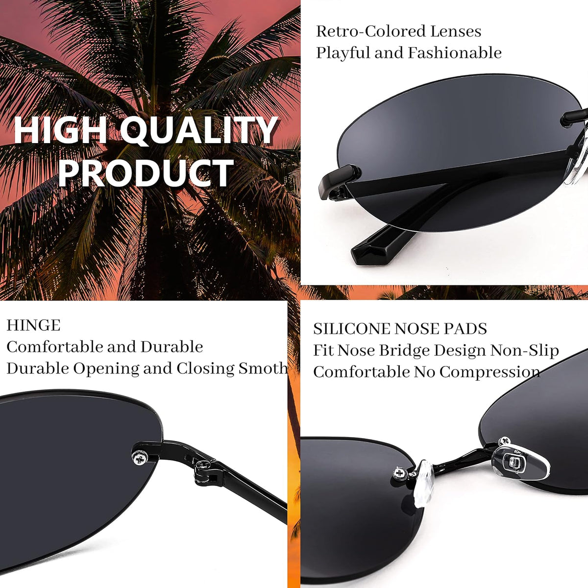 ÉÌƷͼƬ 4 | B0BZPBKFF1 | FEISEDY Trendy Rimless Oval Sunglasses for Women Men Retro 90s Eyewear Frame Y2K Glasses B2393