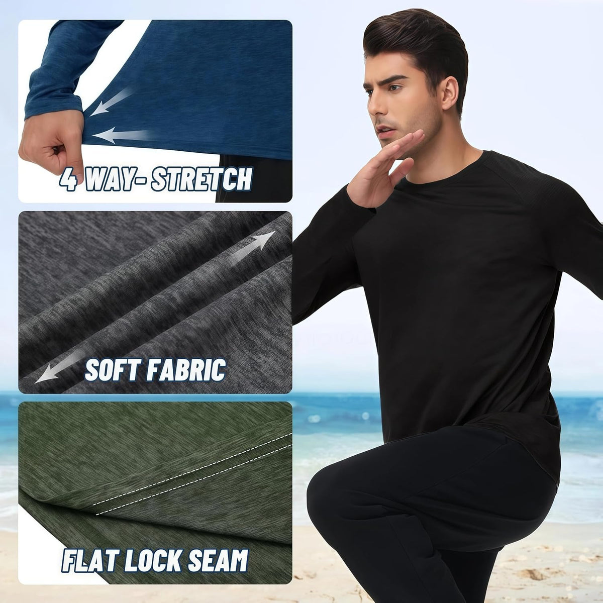 商品图片 3 | B0FRXZLLJW | Men's Long Sleeve Shirts Quick Dry Moisture Wicking, High Elasticity Workout T-Shirt for Running Gym Fishing Swim