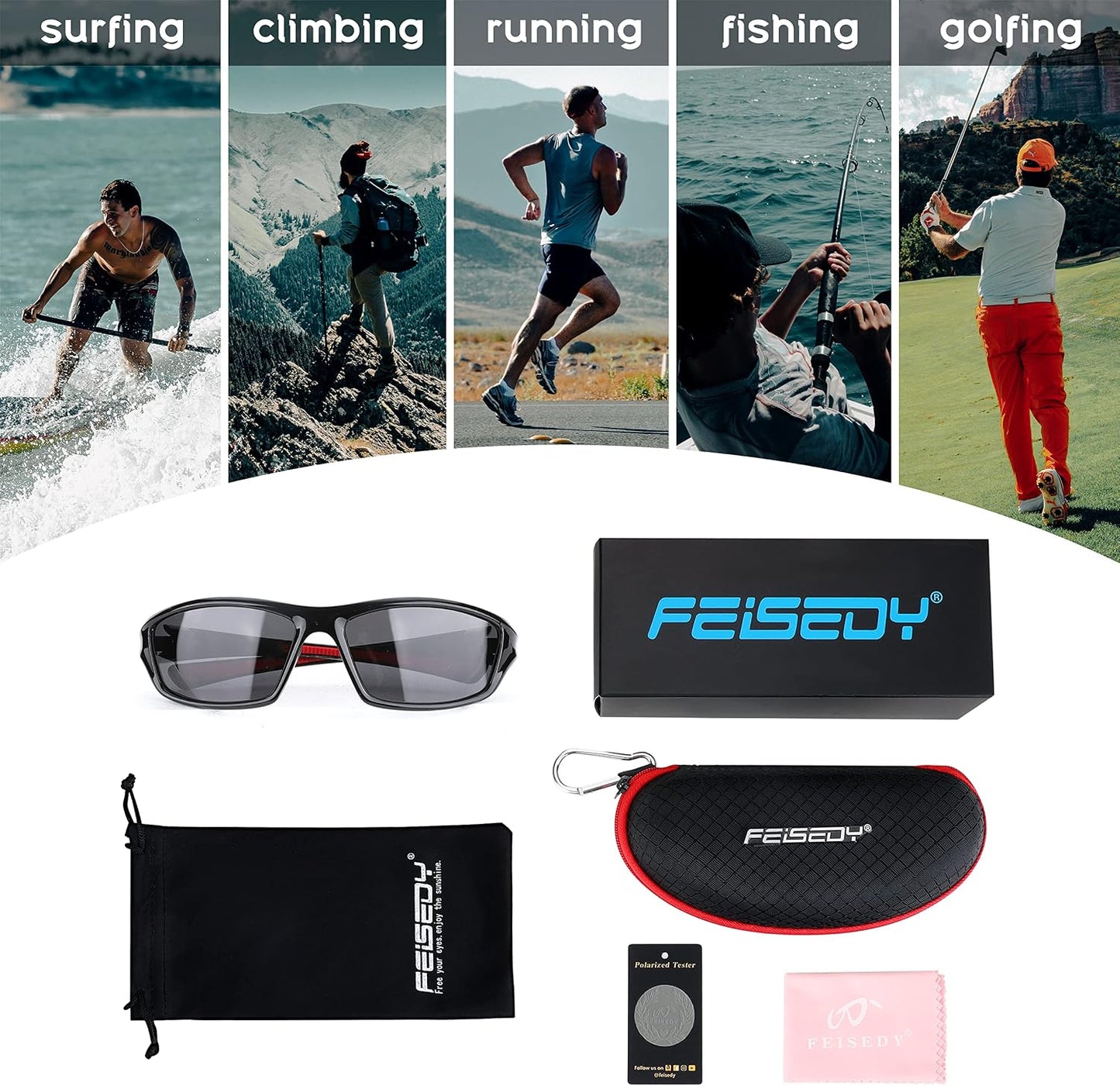 商品图片 37 | B09CT4VMCM | FEISEDY Classic Men Polarized Sports Sunglasses Night Driving Yellow Lenses Cycling Fishing Driving Glasses B2674
