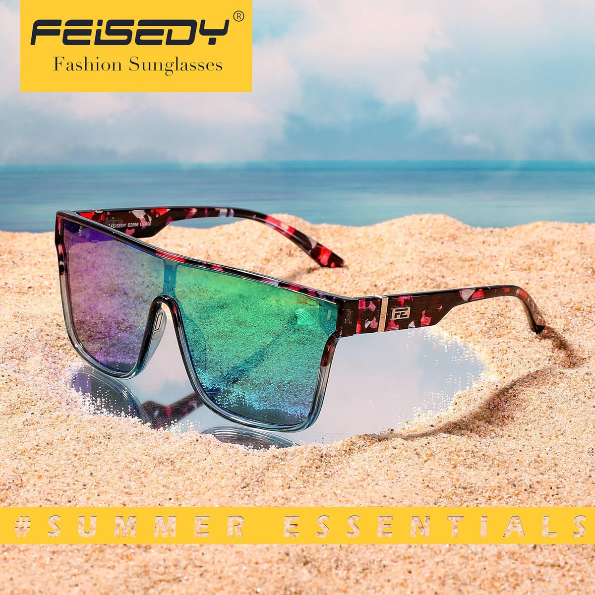 ÉÌƷͼƬ 140 | B0B2836HD6 | FEISEDY Sunglasses for Women Men, Fashion Mirrored Single Lens Shades