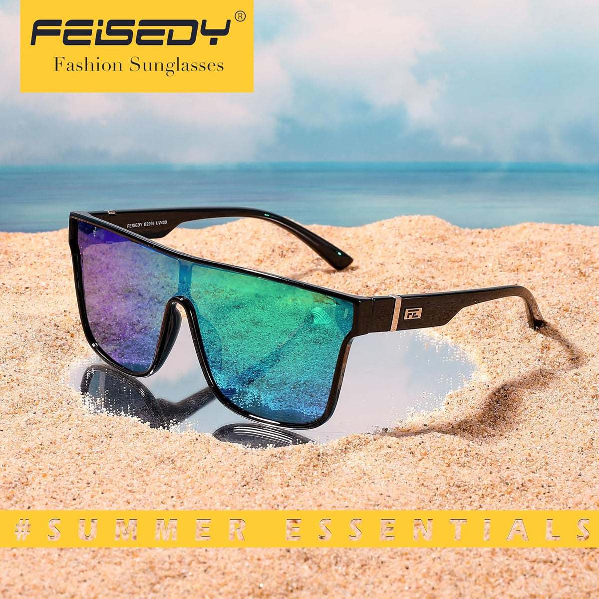 ÉÌƷͼƬ 7 | B0B2836HD6 | FEISEDY Sunglasses for Women Men, Fashion Mirrored Single Lens Shades
