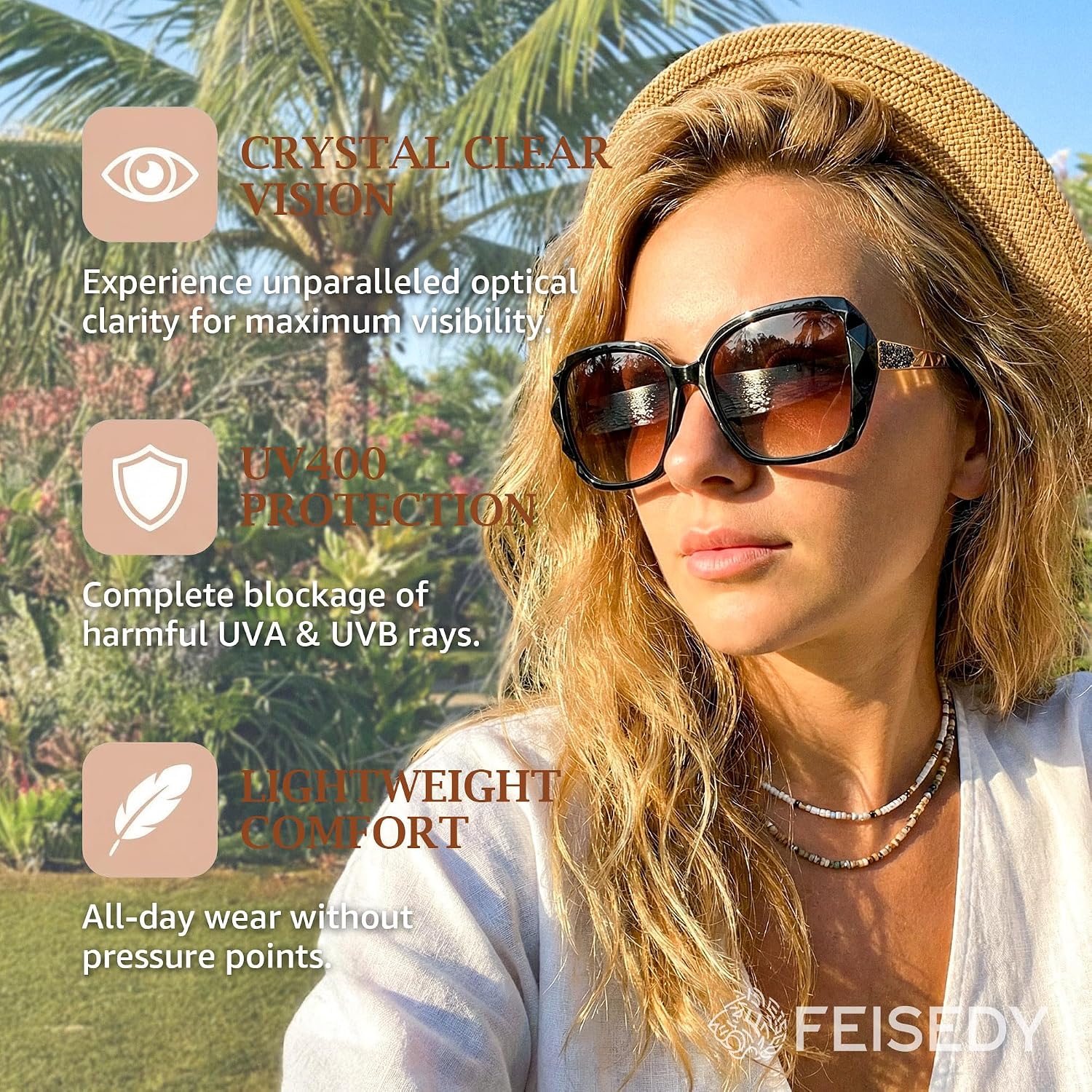 商品图片 56 | B079GT4RXH | FEISEDY Polarized Women Square Sunglasses Sparkling Composite Shiny Frame B2289