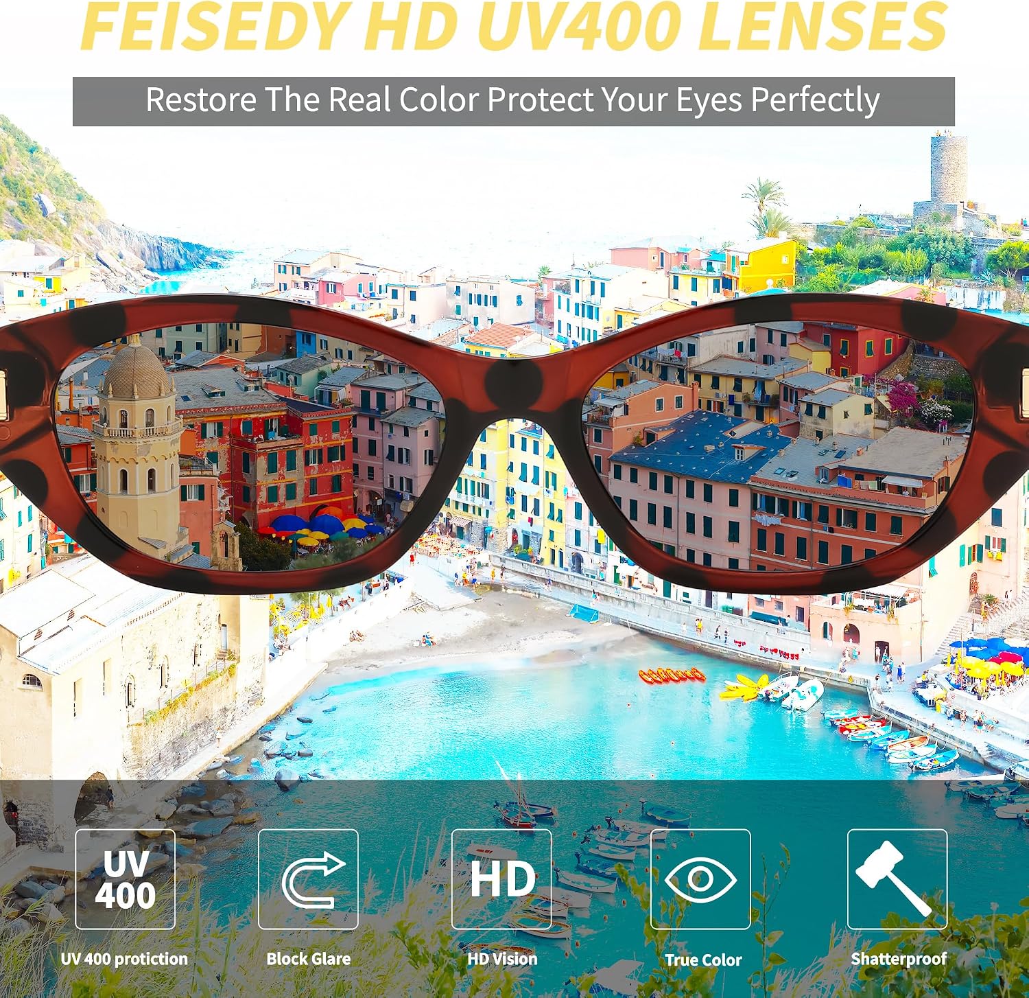 商品图片 18 | B0GV7G6XL2 | FEISEDY Retro Cat Eye Sunglasses for Women Trendy Shades Chunky Frame B0418