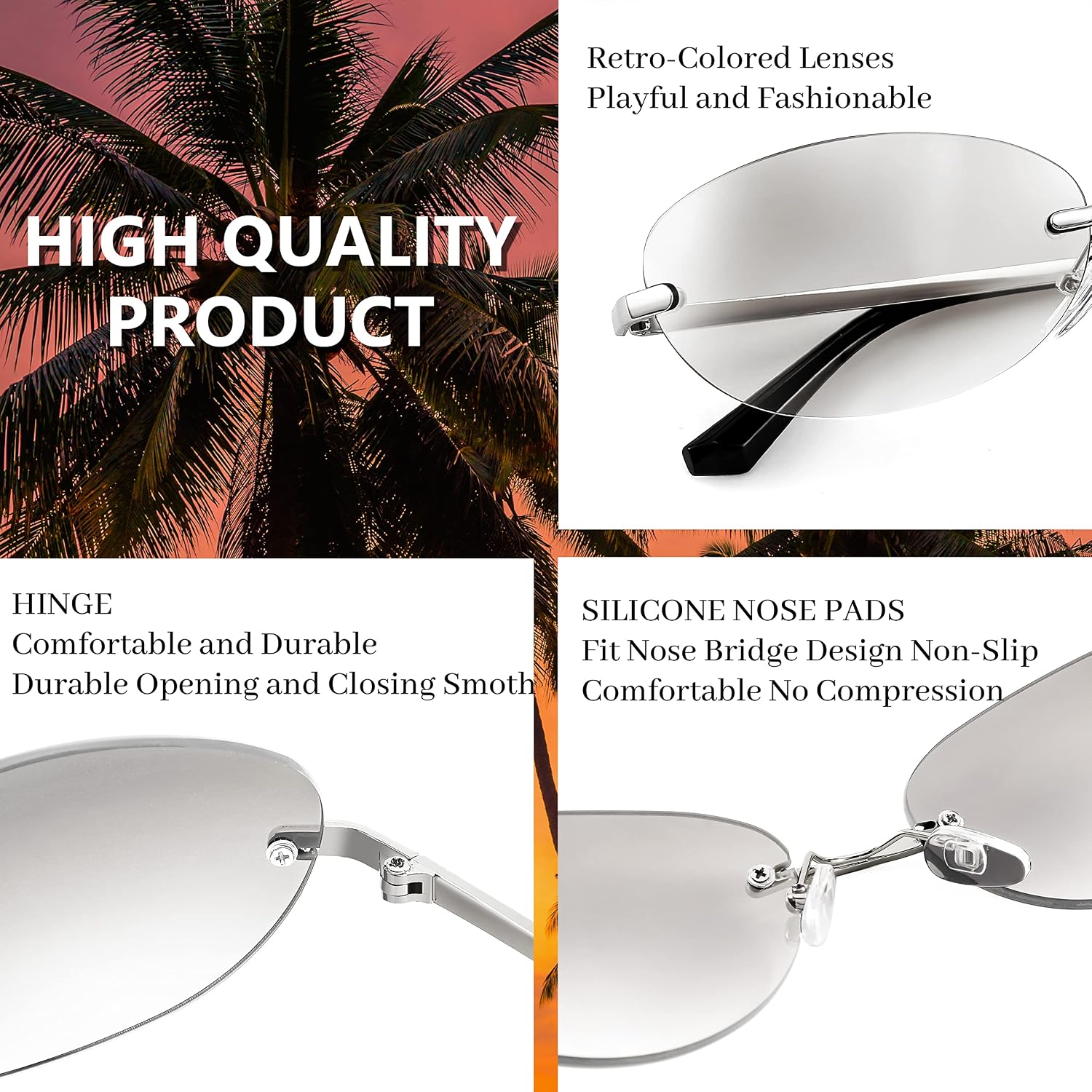 商品图片 12 | B0BZPBKFF1 | FEISEDY Trendy Rimless Oval Sunglasses for Women Men Retro 90s Eyewear Frame Y2K Glasses B2393