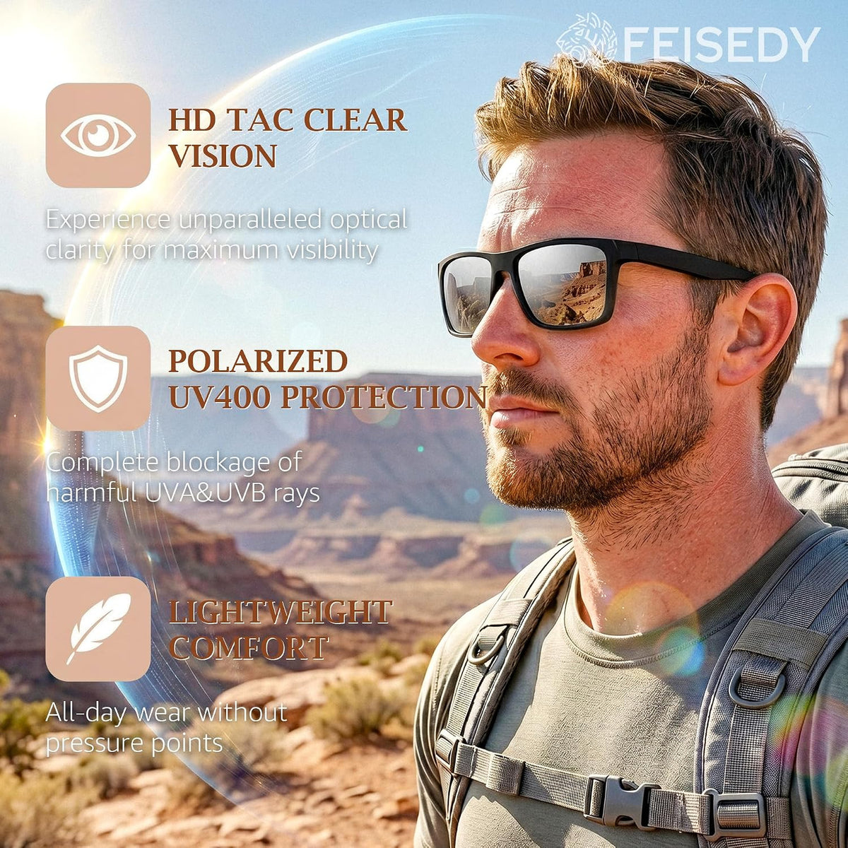 ÉÌƷͼƬ 9 | B0H1W4CQTC | FEISEDY Square Polarized Sunglasses for Men Women Lightweight B0441