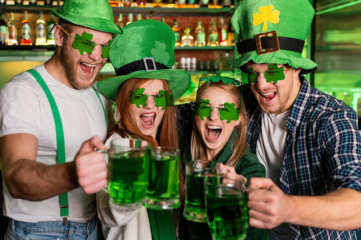 商品图片 13 | B0BX63CDKK | FEISEDY St. Patrick's Day Irish Shamrock Sunglasses Lucky Green Leprechaun Costume Eyeglasses for Women Men B2369