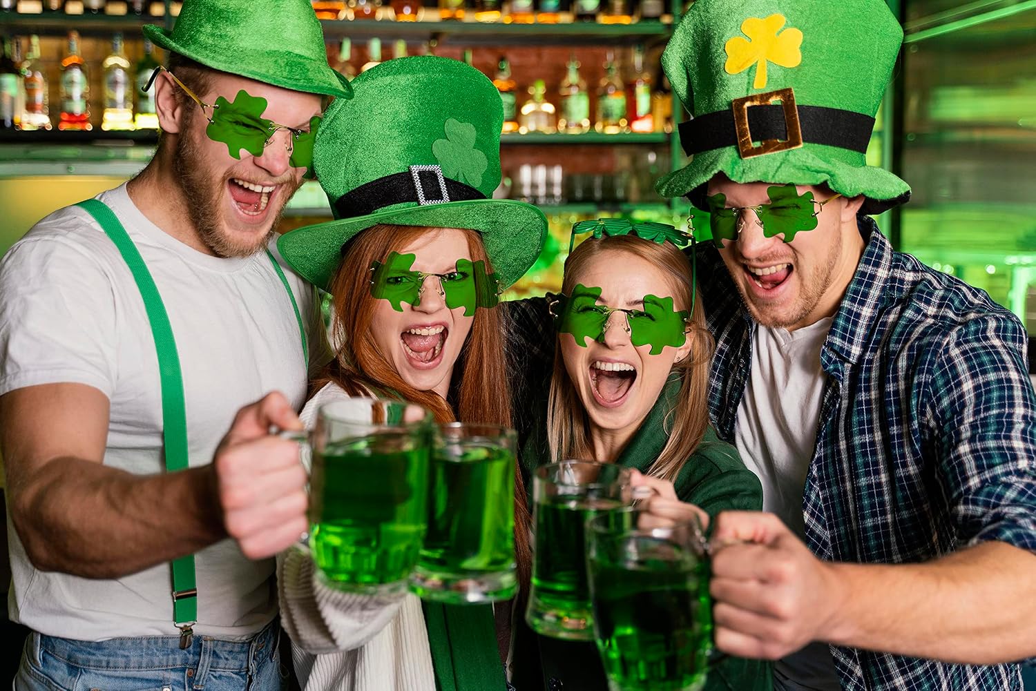 商品图片 13 | B0BX63CDKK | FEISEDY St. Patrick's Day Irish Shamrock Sunglasses Lucky Green Leprechaun Costume Eyeglasses for Women Men B2369