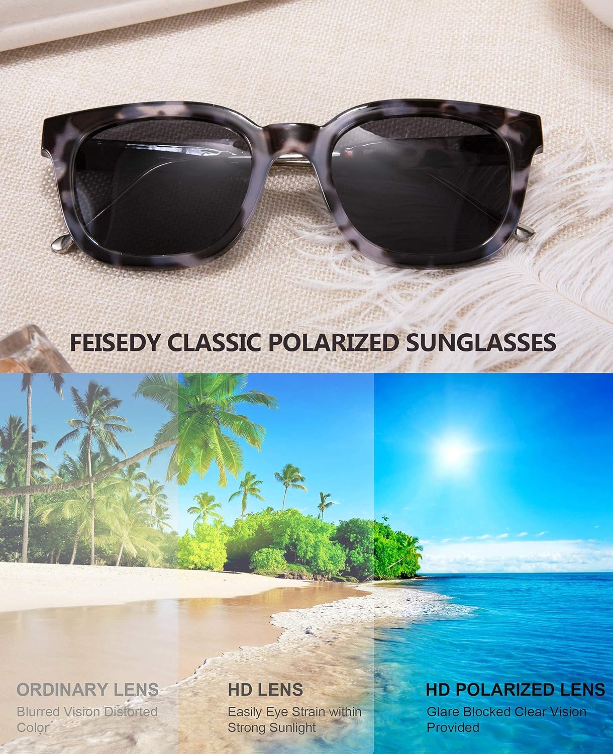 商品图片 8 | B08KXMJ9LV | FEISEDY Square Polarized Sunglasses Women Men Retro Trendy Shades UV400 Lenses B2624