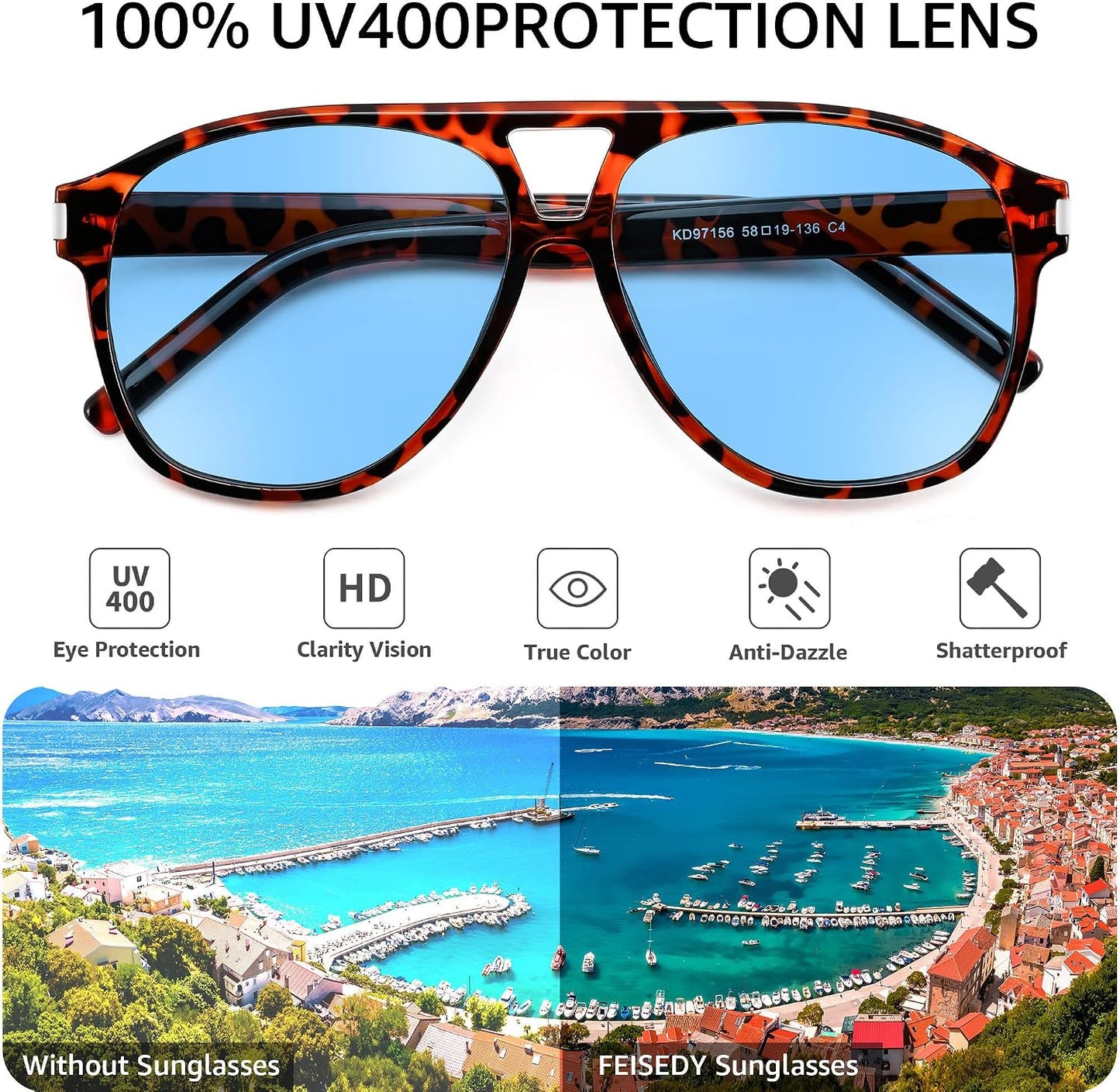 商品图片 19 | B0GXMV1N2N | FEISEDY Retro Aviator Sunglasses for Women Men Square Sunnies 70s Pilot Style Lightweight UV400 Shades B0421