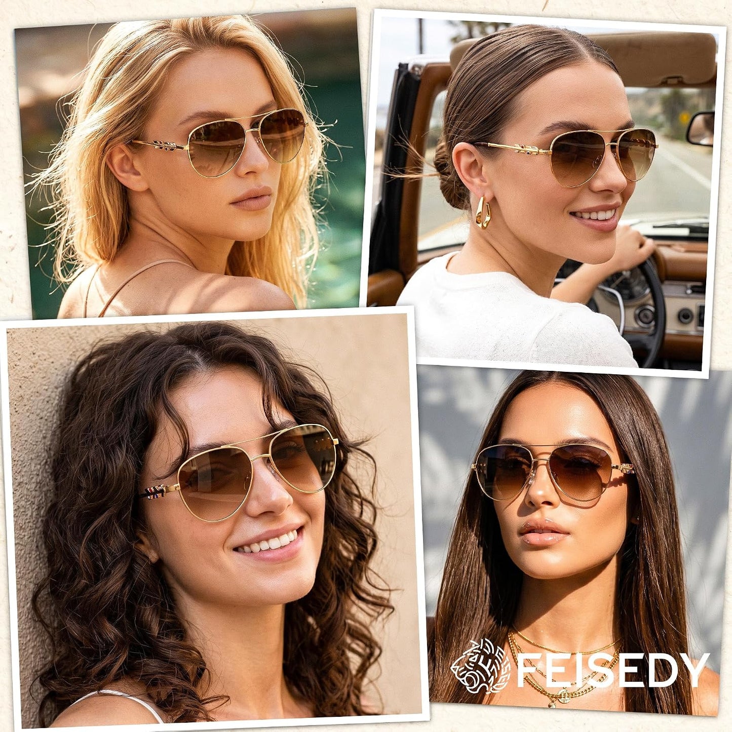 商品图片 2 | B0H4QPVJY6 | FEISEDY Retro Aviator Sunglasses for Women Men UV400 Shades B0409
