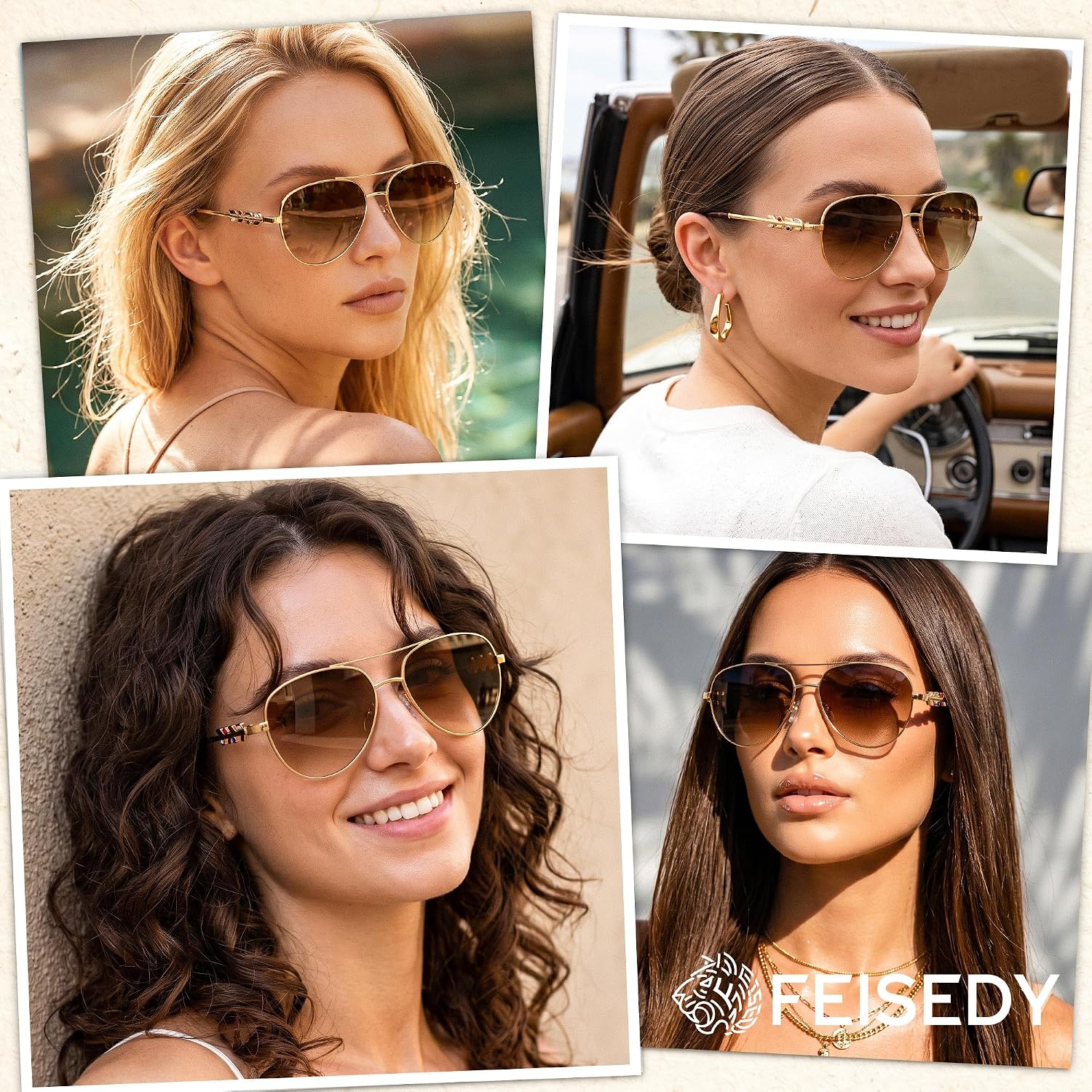 商品图片 2 | B0H4QPVJY6 | FEISEDY Retro Aviator Sunglasses for Women Men UV400 Shades B0409
