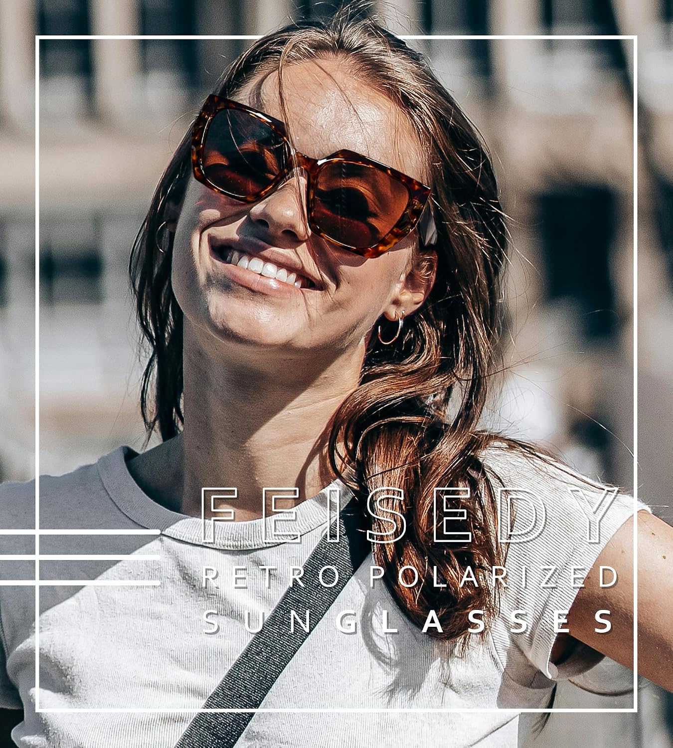 商品图片 18 | B0CNCTSQ2Z | FEISEDY Trendy Polarized Sunglasses, Oversized Irregular TR Frame for Women Men, Retro Shades UV400 B0016