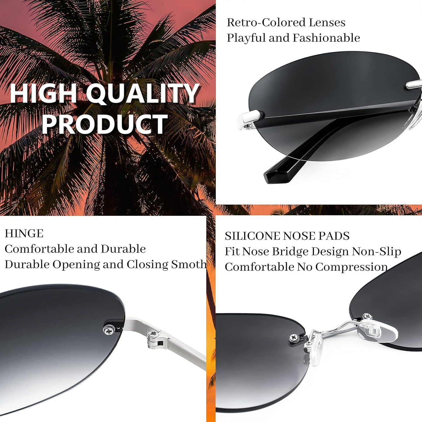 商品图片 26 | B0BZPBKFF1 | FEISEDY Trendy Rimless Oval Sunglasses for Women Men Retro 90s Eyewear Frame Y2K Glasses B2393