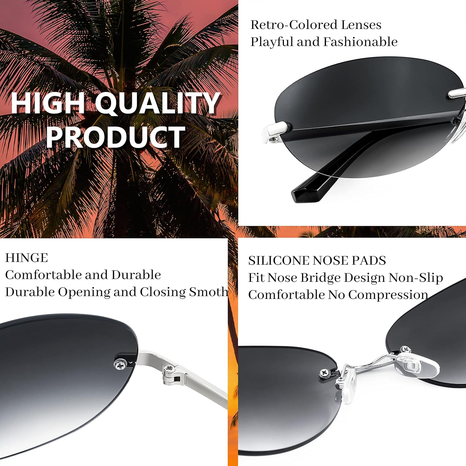 商品图片 26 | B0BZPBKFF1 | FEISEDY Trendy Rimless Oval Sunglasses for Women Men Retro 90s Eyewear Frame Y2K Glasses B2393